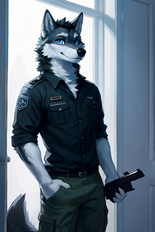 Atlas (Cinco)
A white Anthropomorphic male wolf with short black hair, black nose and blue eyes wearing grey and black camo shirt and pants military camo shirt and pants While holding a Gun in his right hand
Tall young muscular handsome tall male wolf good looking male wolf with muscles holding a Gun on his right hand while wearing grey and black military camo outfit standing proudly )) , looking at viewer,a little to the side, fur,solo, cartoon, (highly detailed illustration:1.2), best quality, masterpiece, solo, tail, torso, , standing, social (((male))) uploaded to e621, zaush, foxovh, movie lighting, thicc, alone, detailed, 8k res, hires, detailed eyes, good anatomy, good perspective, towards viewer, by bebebebebe, by sicklyhypnos, by gerkk, by orf, nice hands, perfect hands, happy, romantic, ray tracing lighting, rtx on, By Bebebebebe, by SpiritD, by KOBITOWANI, b est quality, masterpiece, perfect anatomy, detai led picture)), 1femboy, , sexy body, fluffy tail, shy, horny, romantic, up close, wearing not a single bit of clothing, huge thighs,, huge