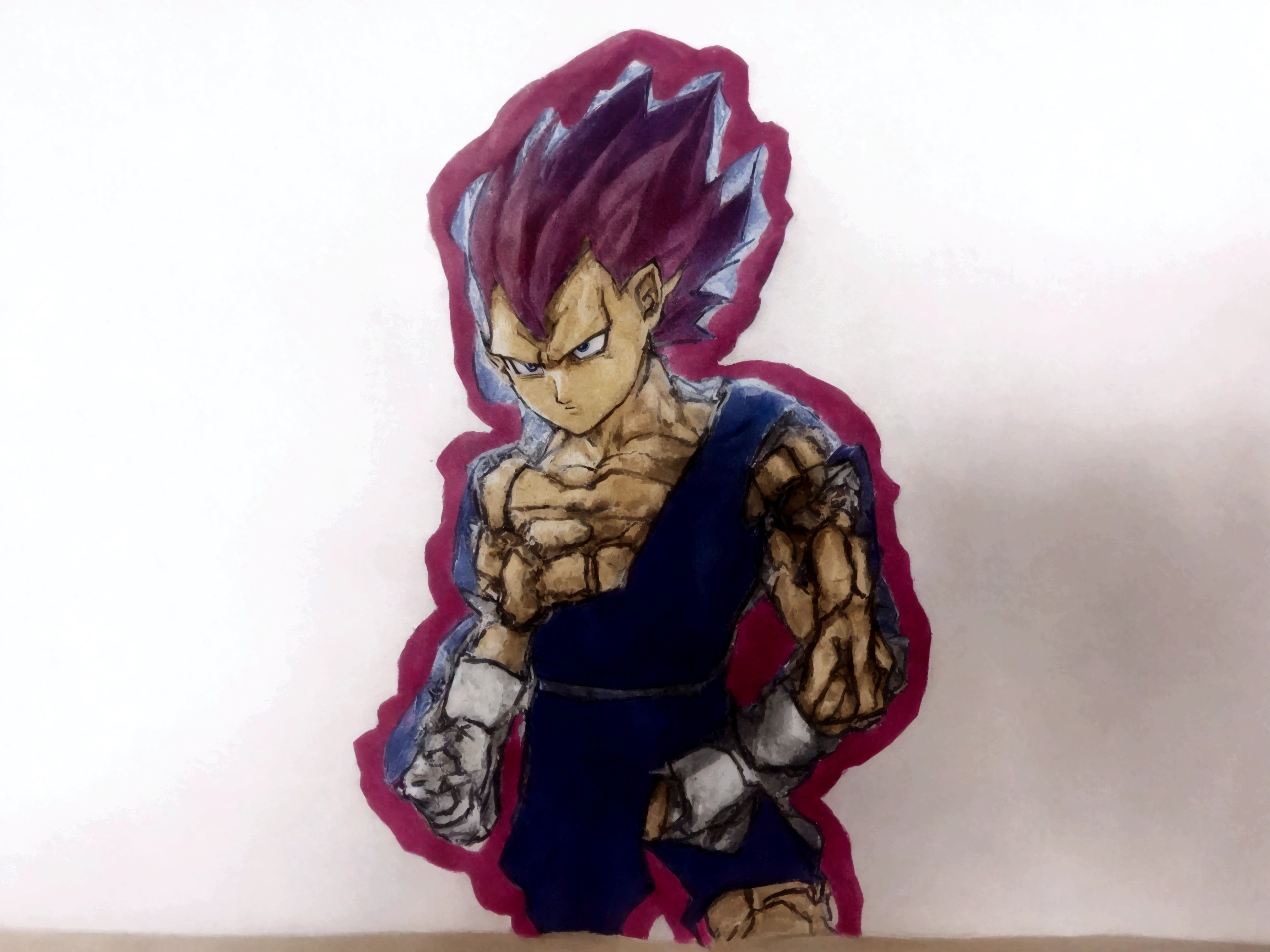a close up of a drawing of a dragon ball character, inspired by Toriyama Sekien, vegeta, with vegeta head hair, prince vegeta, high quality colored sketch, super saiyan, going super saiyan, full color drawing, super saiyan blue, dragon ball concept art, drawn on paper, an anime drawing, transforming into his final form