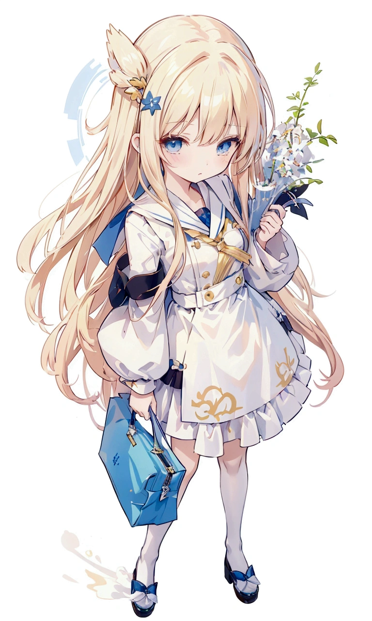 Anime Girl，With long blond hair and blue eyes，Bag in hand, , Maple Story Character Art, 穿着漂亮裙子的可爱Anime Girl, Lolita in a skirt, Ink art anime loli, anime girl named lucy, Little loli girl, From the Azur Lane video game, 长发金发Anime Girl, Official Character Art