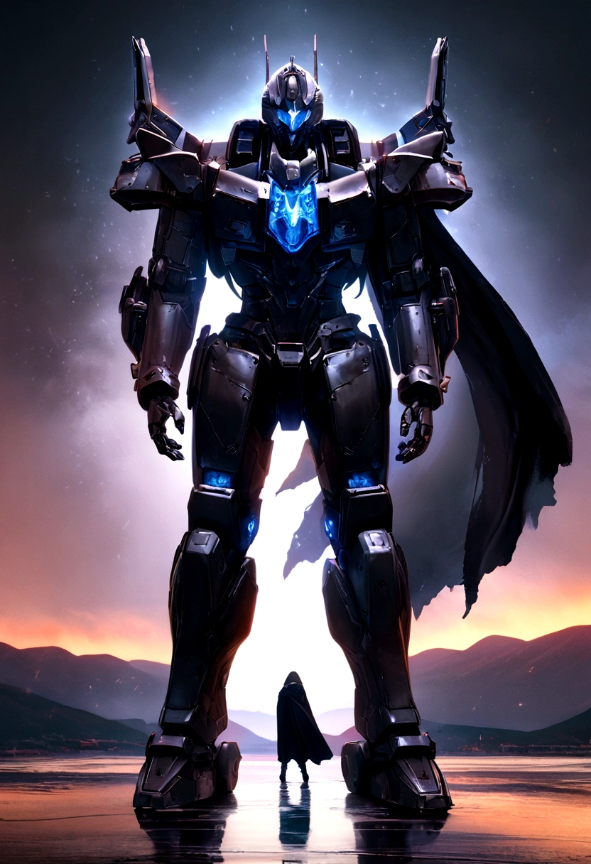 (full body shot)realistic,shiny,reflective,bioluminic, galactic cybernetic mask,mecha,(assassin:1.2),((((cloak)))),sh4g0d,GlowingRunes_red,fullbody,cinemnatic,dark background,backlight,high contrast,an evil smirk, arm covered with tattoo, mecha armoured pants, 8 k octane render, game render, intricate artwork. octane render, trending on artstation hd, dan mumford. throwing energy in a fight (Dragon Guard ARM, GLOVES), (glod, BLACK), (MECHA CYBER SHINY ARMORED SUIT, A PAIR MECHANICAL ARMOR:1.4), motion blur, ground destroyed. landscape view