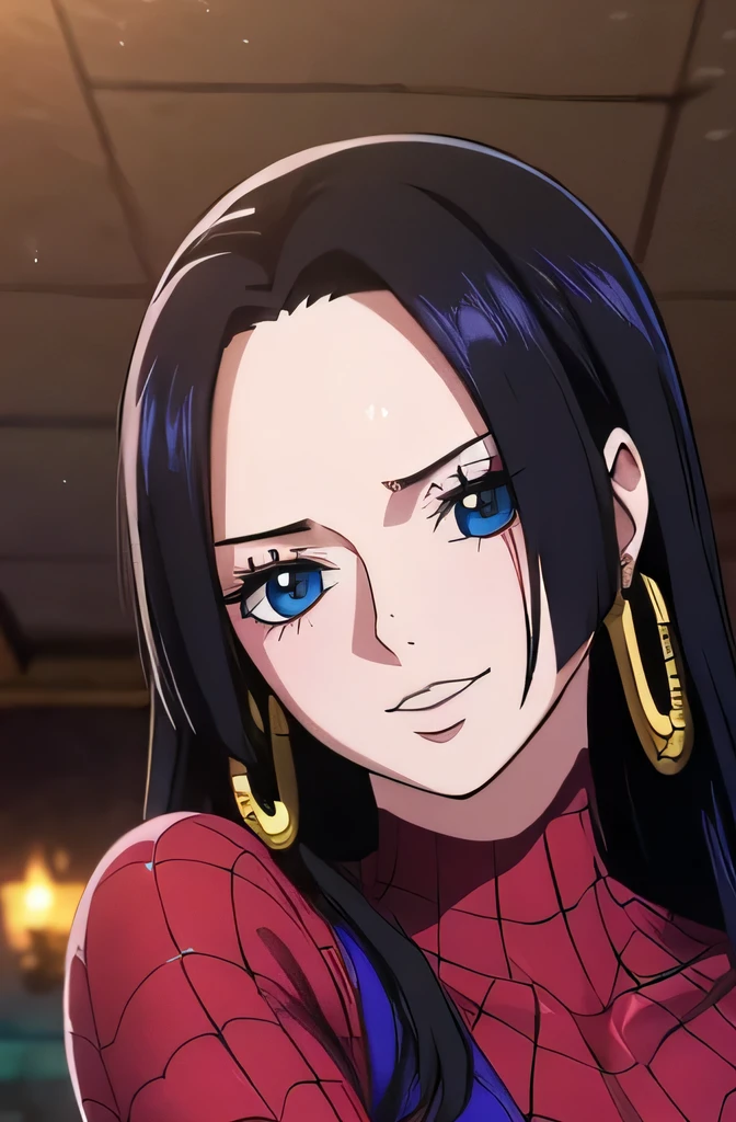 (((obra maestra))), (((Mejor calidad))), ((ultra detallado)), (highly detailed CG illustration), boa hancock, , (obra maestra:1.5), Foto detallada, ella lleva un traje de Spiderman,ajustado,sonriente,cuerpo entero, sexy, (Mejor calidad: 1.4), (1 chica), Hermoso Face, (pelaje negro, ancho: 1.3), Hermoso Hairstyle, ella usa un traje de spiderman, Hermosos detalles ojos, (Piel realista), Piel hermosa, absurdo, atractivo, Ultra high resolution, High Definition, (excitado sexualmente:1.5), piel blanca rosada, cool white light, pose sexy, Hermoso , Fondo blanco, luz blanca suave rosa,lleva un traje de Spiderman, , {inside the room|exteriores|fondo simple}，(Sin correa para el hombro:1.3)，(ebrio:1.7)) （por el WAVY：0.8）， pelaje negro，(blue eyes)，pechos grandes，sonrisa, (Estar rojo en la cara:1.4)，mira a la camara, lleva un traje de Spiderman,traje de Spiderman,sexy,ajustado,mallas spiderman ajustadas,