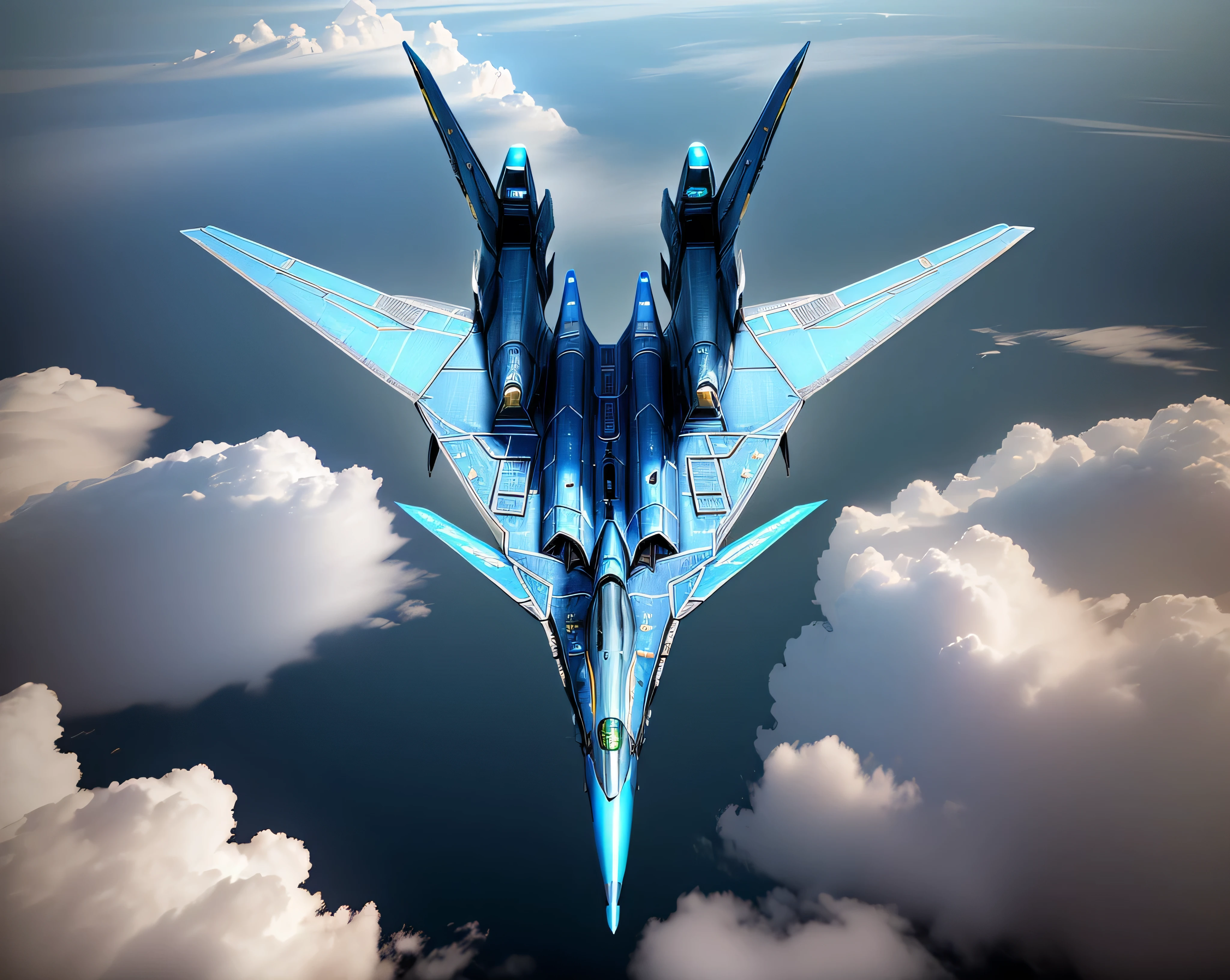 there is a jet that is flying in the sky with a blue tail, futuristic starship, futuristic spaceship, neofuturistic highly detailed, scifi spaceship, sci-fi highly detailed, cyberpunk concept inspired jet, valkyrie fighter jet, 5th gen fighter, flying scifi vehicle, detailed spaceship, spaceship far on the background, sci - fi spaceship in combat, retro sci-fi spaceship