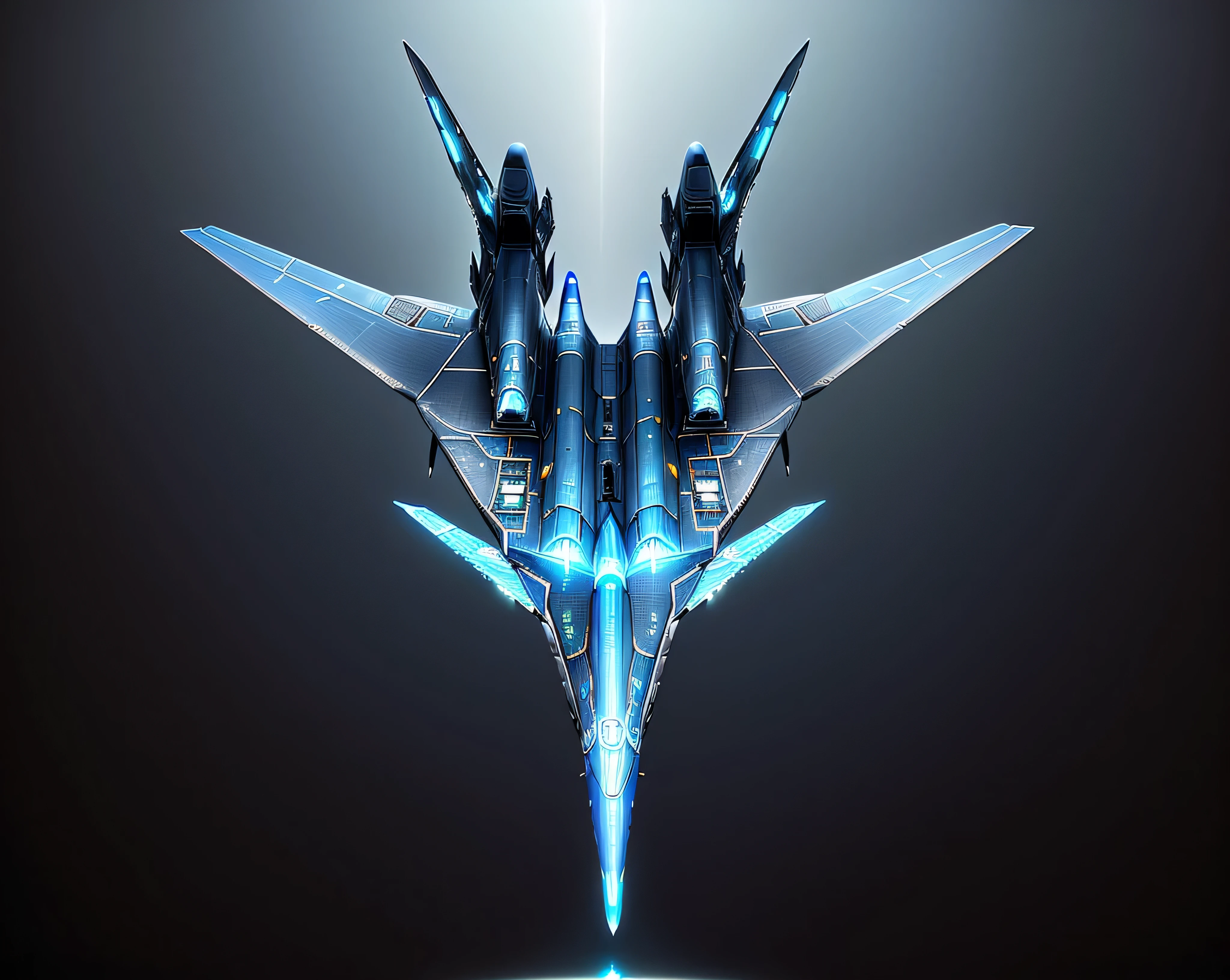 there is a jet that is flying in the sky with a blue tail, futuristic starship, futuristic spaceship, neofuturistic highly detailed, scifi spaceship, sci-fi highly detailed, cyberpunk concept inspired jet, valkyrie fighter jet, 5th gen fighter, flying scifi vehicle, detailed spaceship, spaceship far on the background, sci - fi spaceship in combat, retro sci-fi spaceship