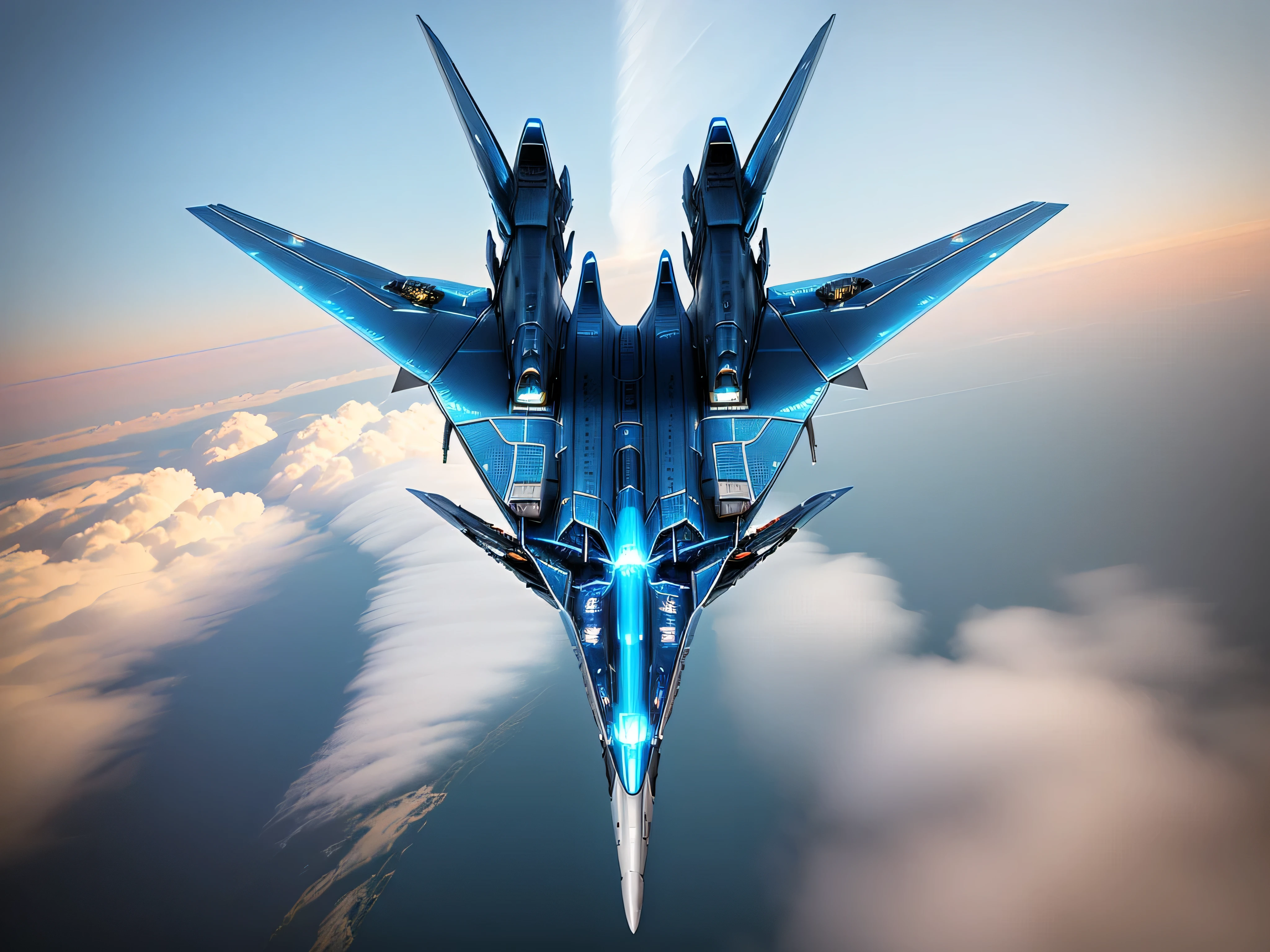 there is a jet that is flying in the sky with a blue tail, futuristic starship, futuristic spaceship, neofuturistic highly detailed, scifi spaceship, sci-fi highly detailed, cyberpunk concept inspired jet, valkyrie fighter jet, 5th gen fighter, flying scifi vehicle, detailed spaceship, spaceship far on the background, sci - fi spaceship in combat, retro sci-fi spaceship