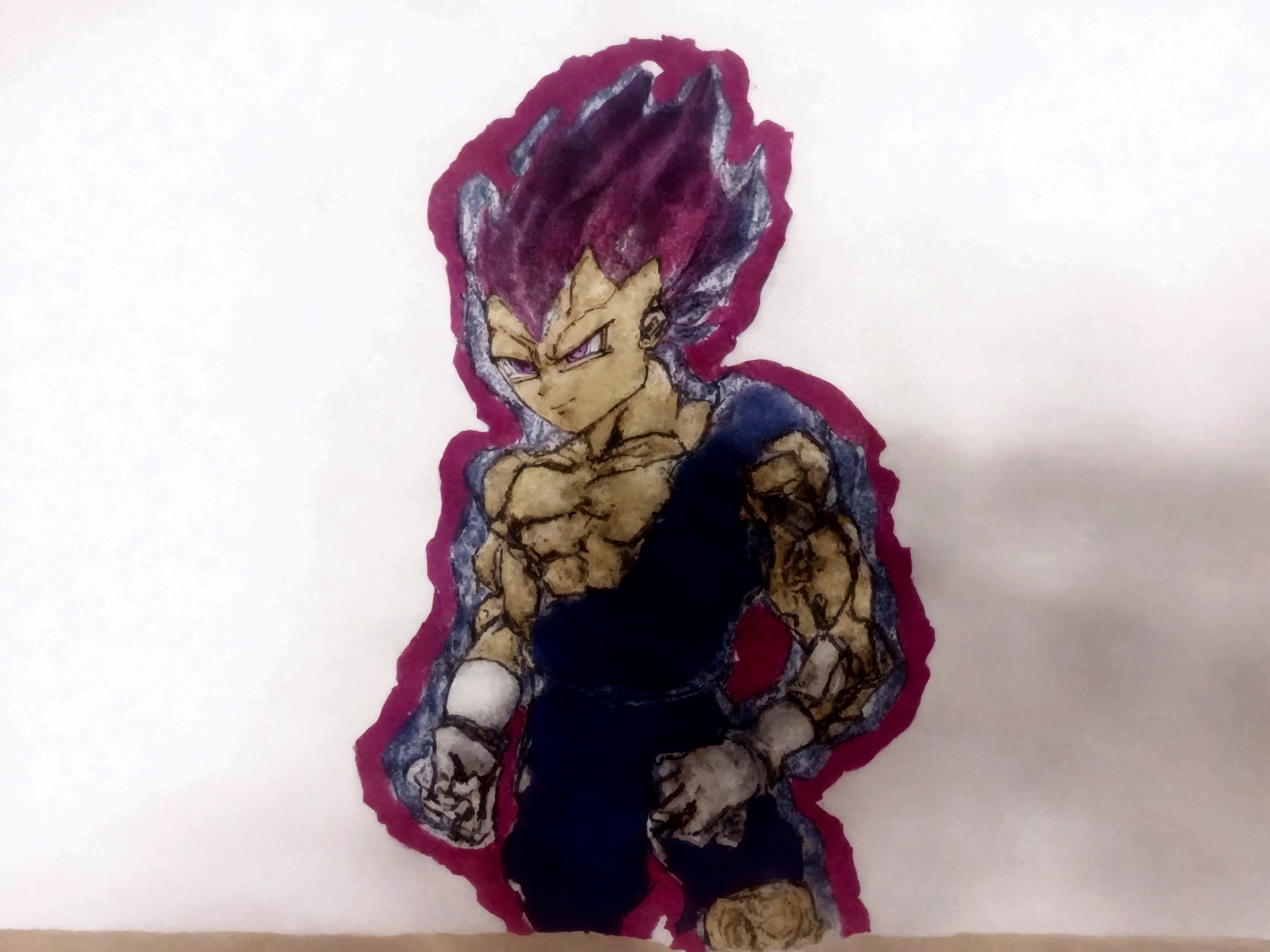 drawing of a dragon ball character, inspired by Toriyama Sekien, vegeta, with vegeta head hair, vegeta, high quality color purple sketch, super saiyan, going super saiyan, full color drawing, utra ego, dragon ball concept art, drawn on paper, an anime drawing, transforming into his final form