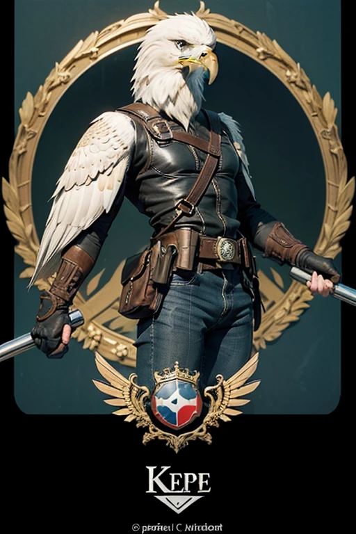 Symbols that represent the vigilante, eagle, dog, shield, revolver, tonfa, kepe, serve to create a surveillance and security logo. Focus and symmetry on objects.