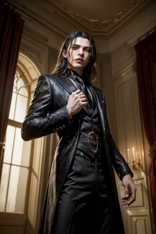 a highly detailed, elegant vampire from the Toreador clan in Vampire: The Masquerade, wearing stylish 2024 clothes, dramatic lighting, cinematic composition, intricate details, hyperrealistic, chiaroscuro, dramatic, moody, dark fantasy, rich colors
