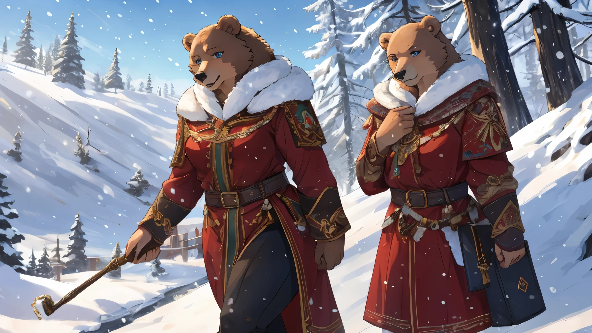 Russian style,Mother bear,strong,Female characteristics,Detailed character details,snow