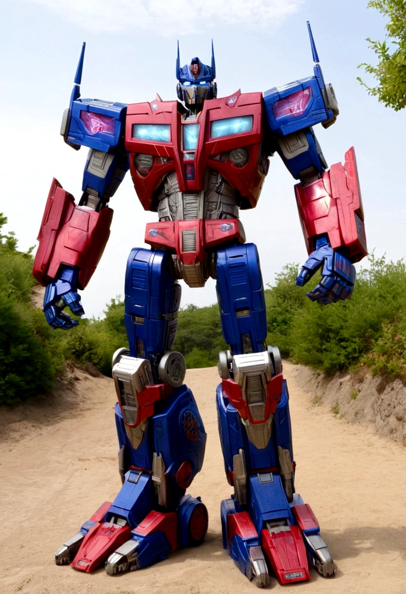 Optimus Prim, Michale Bay version, intericate many joints, walking away (back to viewer), set on Cybertron