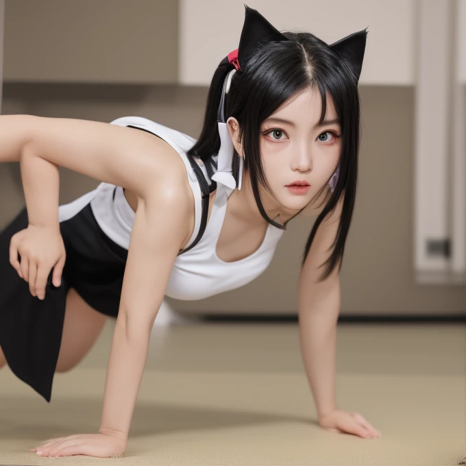 有三個maid outfit的女人，Doing push-ups on mat in gym，in the gym，exercise muscle tone，exercise，very intense，posture，Sexy，Big boobsmaid outfit女孩，（動漫Cat girl）動漫Cat girl，可愛的動漫Cat girl，Realistic anime cats，ahegao face，anime style，美麗動漫Cat girl, ahegao, Cat girl, anime style, 白Cat girl，Group photo，Taiwanese girl 18 years old with baby face and big breasts（（（a lot of，Big boobs，Beauty）），，charming depiction，Case，maid outfit，Interesting visual storytelling，Rich creativity，Wonderful composition，natural artistic inspiration，Fascinating work of art，Rich narrative，whimsical story，playful interpretation，Imaginative settings，unique artistic expression，Lively and dynamic，images full of energy，stunning details，Exquisitely crafted artwork