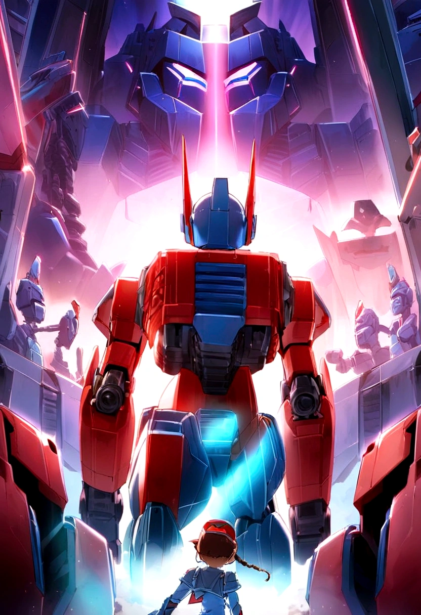 Optimus Prim, Michale Bay version, intericate many joints, walking away (back to viewer), set on Cybertron