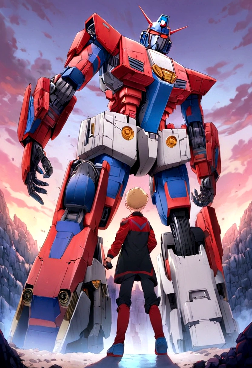 Optimus Prim, Michale Bay version, intericate many joints, walking away (back to viewer), set on Cybertron