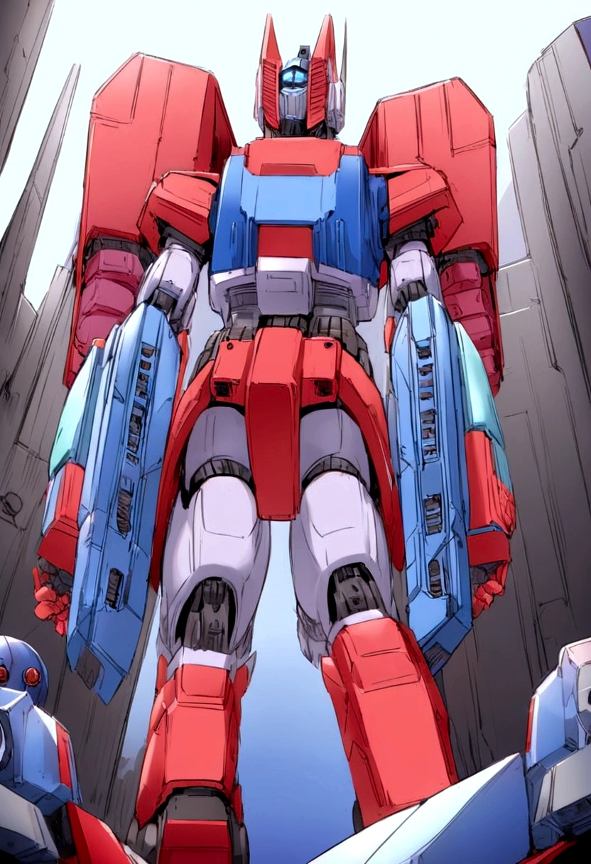 Optimus Prim, Michale Bay version, intericate many joints, walking away (back to viewer), set on Cybertron
