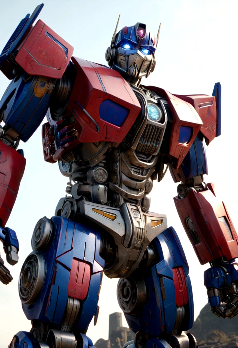 a highly detailed, cinematic render of Optimus Prime from the Michale Bay Transformers films, intricate mechanical joints and gears visible, Optimus walking away with his back to the viewer, set on the planet Cybertron, 8k, hyperrealistic, cinematic lighting, moody, dark and gritty atmosphere, dramatic camera angle