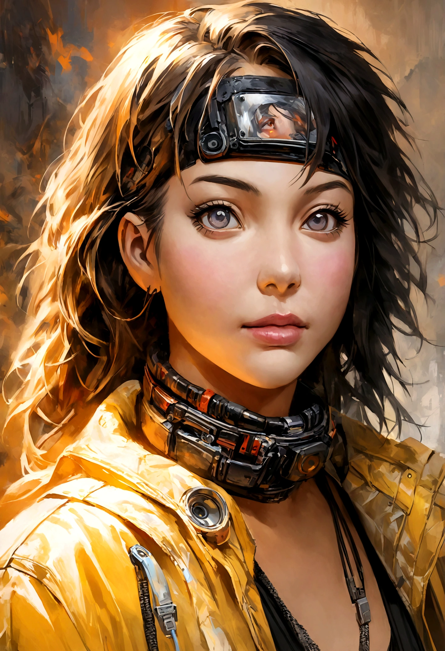 naruto anime wallpaper, naruto wallpaper, in the style of cyberpunk dystopia, light yellow and dark orange, realistic oil paintings, associated press photo, zigzags, cartoon mis-en-scene, gadgetpunk --ar 9:16 --s 750 --niji 5