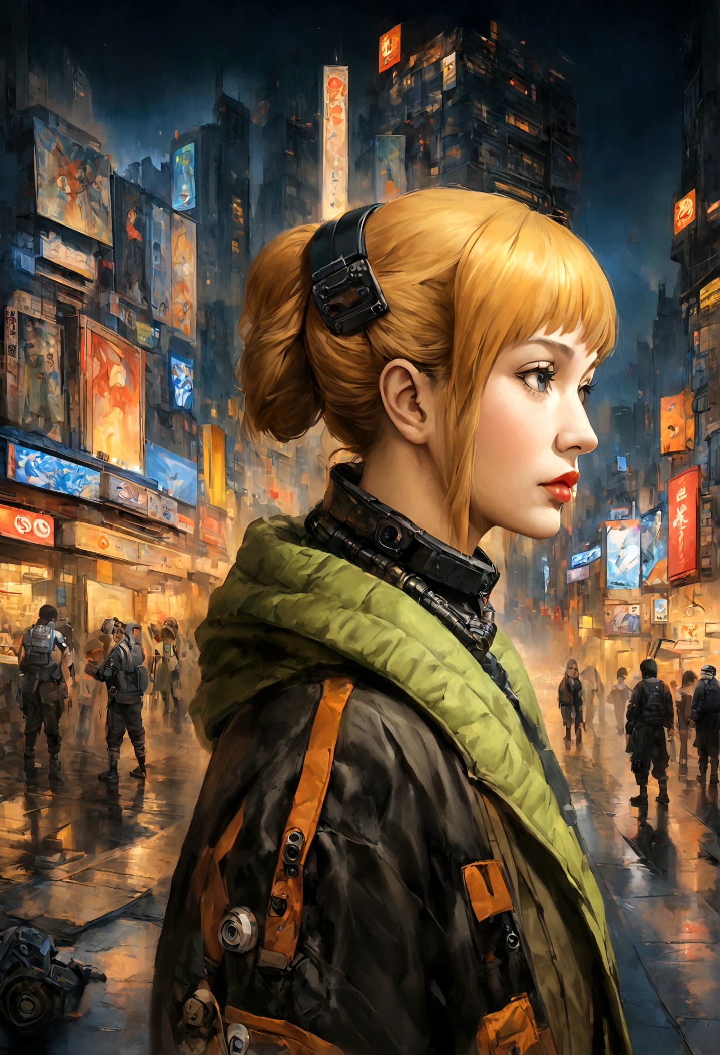 naruto anime wallpaper, naruto wallpaper, in the style of cyberpunk dystopia, light yellow and dark orange, realistic oil paintings, associated press photo, zigzags, cartoon mis-en-scene, gadgetpunk --ar 9:16 --s 750 --niji 5