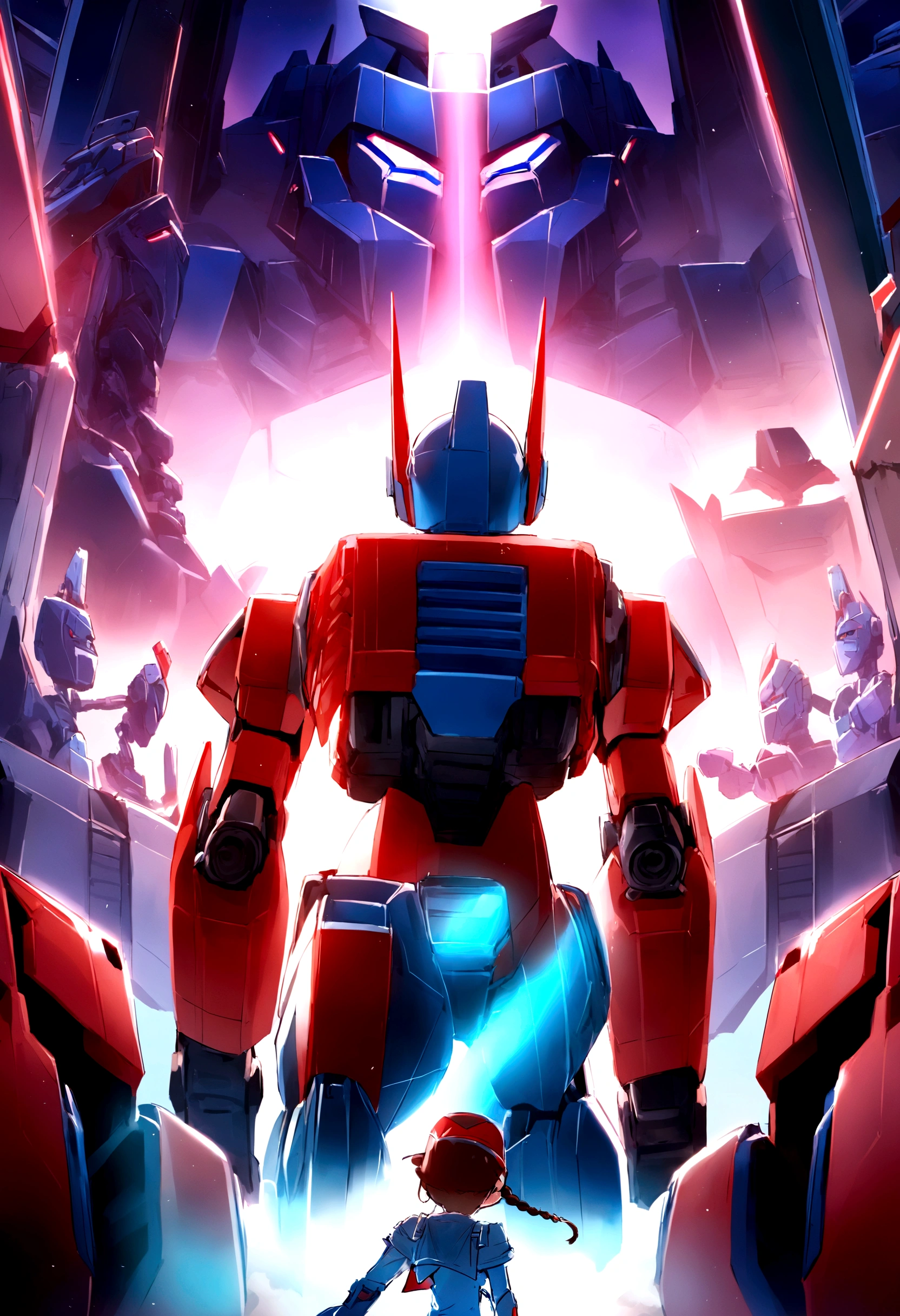 Optimus Prim, Michale Bay version, intericate many joints, walking away (back to viewer), set on Cybertron
