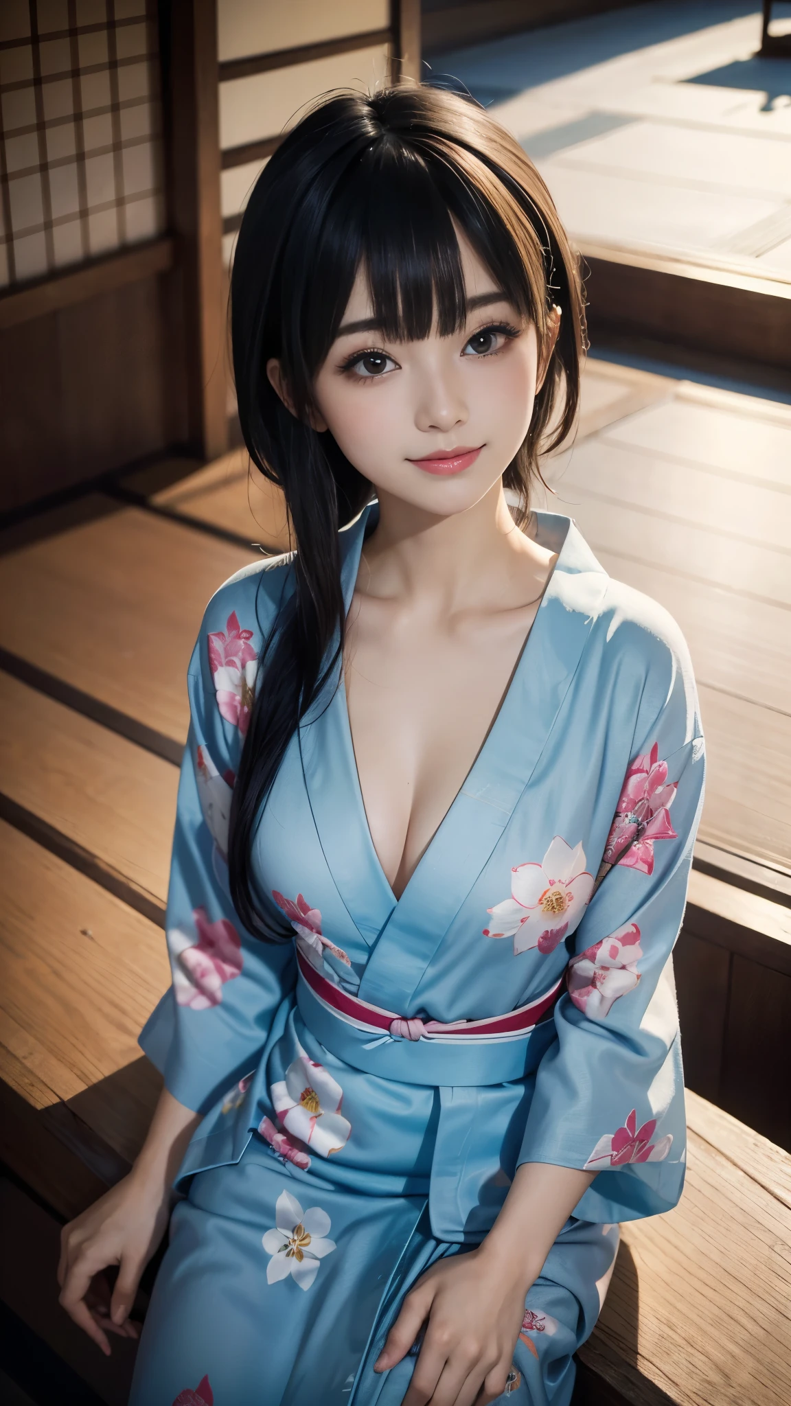 (Full Body View:1.5)、(squat:1.3)、(Beautiful lips and cheeks:1.4)、(Prostitute:1.4)、(Smiling with teeth showing:1.3),(Shibuya Gal:1.5)、(Gothic ta vibe:1.5)、(White, red, magenta, and blue miniskirt courtesan kimono showing cleavage:1.5)、(New Year:1.4)、(Luxury hair ornaments/hairpin:1.5)、(Short kimono:1.3)、(Make-up like a maiko:1.5)、(Bewitching Woman:1.3)、(Dense kimono:1.4)、(Wearing flashy knee socks:1.2)、(The underwear has an embroidered pattern:1.4)、40 years old、(Dance vigorously:1.3)、((Highest quality、8k、masterpiece:1.3))、1 Female、Slim and beautiful abs:1.3、(hairstyle casual、Beautiful boobs:1.1)、dress:1.1、Super small face、Narrow eyes、double eyelid、A sloppy smile、Esbian all over、Dynamic Angle、Close-up、CPL Filter、Blurred Background、Bokeh、Blue Hour、Detailed face and skin texture、Detailed eyes、double eyelid,(Twin tails:1.3)、(Black-brown hair:1.3)、Gravure idol、(The background is a gorgeous Meiji-era town:1.3)、(Thin body:1.2),(Thin thighs:1.5),(clavicle:1.1)
