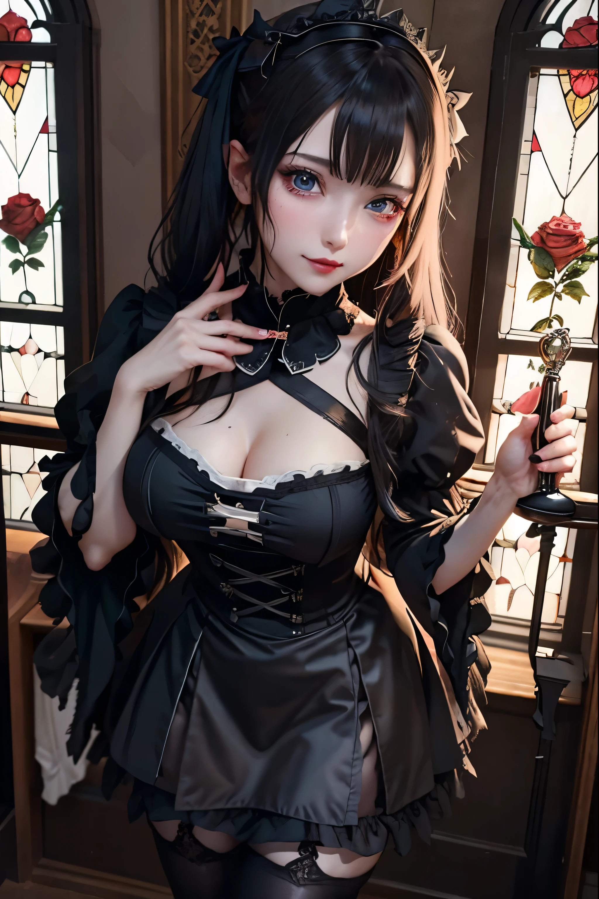 Hard Dark Gothic Makeup、Black dark eyeshadow、sad、Good skin radiance、Dark Gothicメイク、Dark smile、palace、The beauty of fragrance、24-years-old、Expression of intense sexual pleasure、Embarrassed look、Dark Gothic、highest quality、Expression of sexual pleasure amid suffering、Drunk face、紫のMaid clotheysterious、Noble、The face of someone holding it in the toilet、sexy、Loving smile、Twin tail hair、Right blue eye, Left eye is red、Super tempting pose、Platform Heel Shoes、Heavy makeup、Gothic Lolita clothes、Silver Hair、Long Hair Straight Hair、Cute Gothic Lolita Dress、Beautiful Face、elegant features、Attractive face、Stained glass is the background、Chest glistening with sweat、The room is dark、goth long dress、Bell Sleeves、Wizard Sleeve、Decadent look、Sexually excited expression、Glossy thighs wet with water、Thighs that are wet and shiny with oil、Background of a room full of roses、sad expression、Rose Maiden、The embroidery is pink、The dress has pink embroidery.、Thigh-high socks、Knee-high socks、Gentle expression、Dark black eyeshadow、Stained glass and rose background、thighs are a little thin、Female Duo、Female couple、dark church background、Stained glass、Black metal world、Dark Castle、Dark Room、Slender body、gothic long dress、Victorian dress、Her thighs are shining with sweat、My body is wet and shiny、Lots of glitter on the thighs、sweating、My thighs are sticky from sweating、Sweat glistening on my thighs, The whole body is sweaty and shiny、I sweated a lot.、My thighs are sweaty、My thighs are wet、My thighs are shining with sweat、A lot of sweat glistening all over the body、Small breasts、upright、Are standing、Hold the wine in your right hand、Hold the lantern in your left hand、pantyhose、Dynamic Angle、