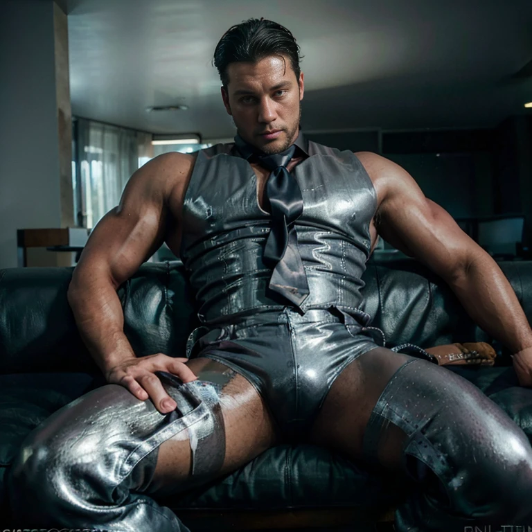 30 years old,daddy,"shiny suit",wear white shirt, very glossy pants, necktie, waistcoat, shiny satin trousers,dark gray satin fabric ,Dad sit down on the sofa, k hd,in the office,"big muscle" ,black hair,asia face,masculine,strong man,the boss is,handsome,,leather gloves,lecherous dad,look straight ahead,dad is handsome,dad is handsome, dad is "big horny daddy"