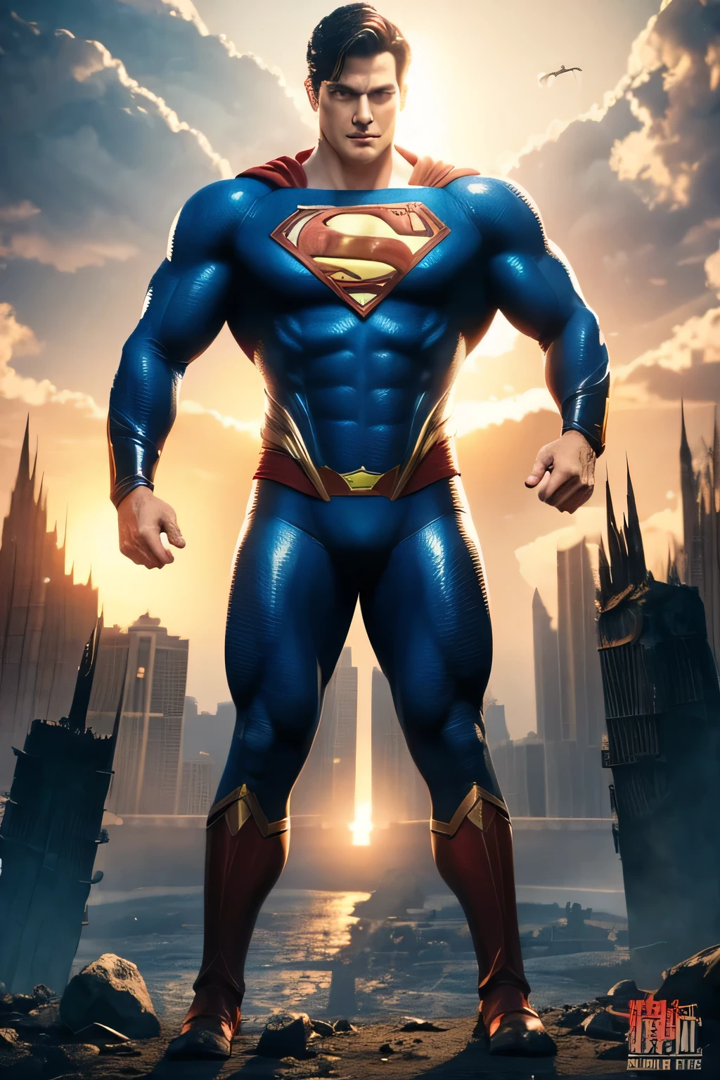 Superman and monsters are friends。Stand together，Destroyed cities
