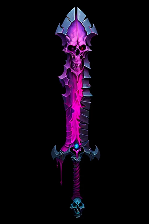 Game Art of demonic cleaver sword with skulls in Painting Comix art style, best quality, Trending on Artstation, masterpiece, (Magenta hue:1), 