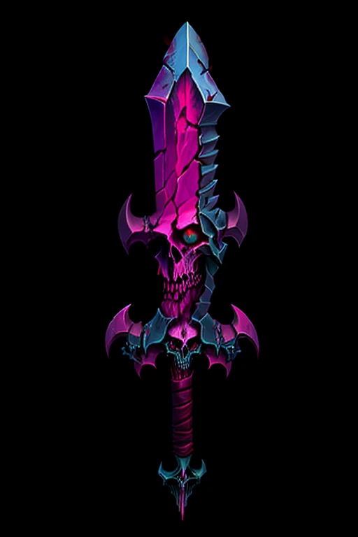 Game Art of demonic cleaver sword with skulls in Painting Comix art style, best quality, Trending on Artstation, masterpiece, (Magenta hue:1), 