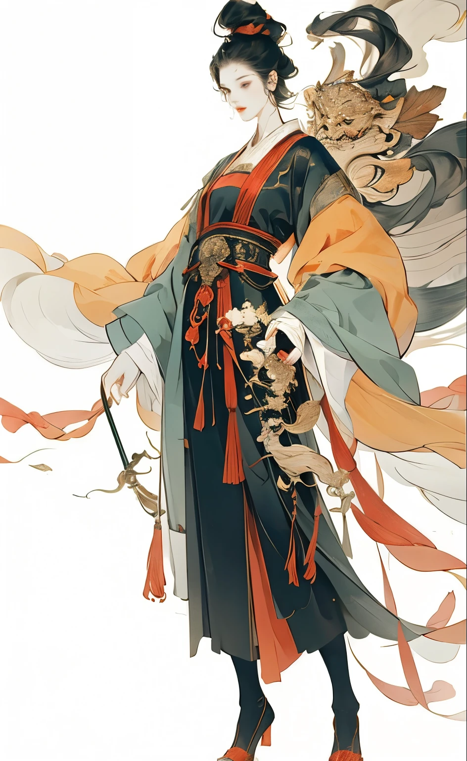 ，Ponytail，Full body picture，Normal proportions，Front view，7 head body，nice，Heroic，Clearer facial details，