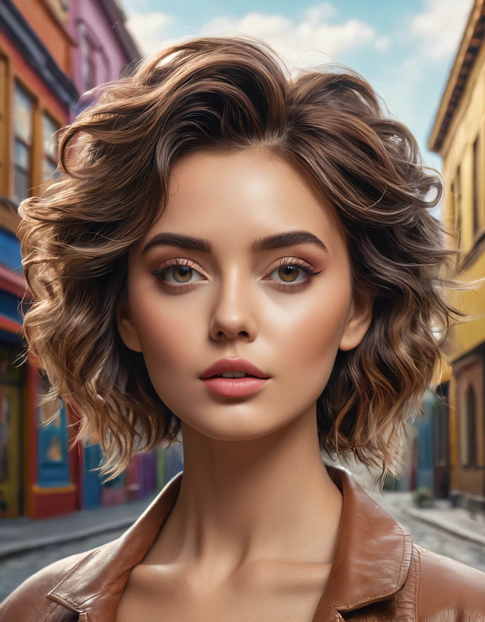young nicola cavanis, (portrait in the style of Yuri Arkurs, Todd Schorr), makeup, background chroma key Khokhloma
(short wet hair mahogany: 1.2),(deep detail of eyes and skin: 1.2),smile,
Correct Body Anatomy, RAW, Highly-Professional Light, Detailed, Perfect Gradient, Masterpiece, DSLR, 8k UHD,
Canon EOS RP Body, HTF, ISO200, f/2.8, 70mm