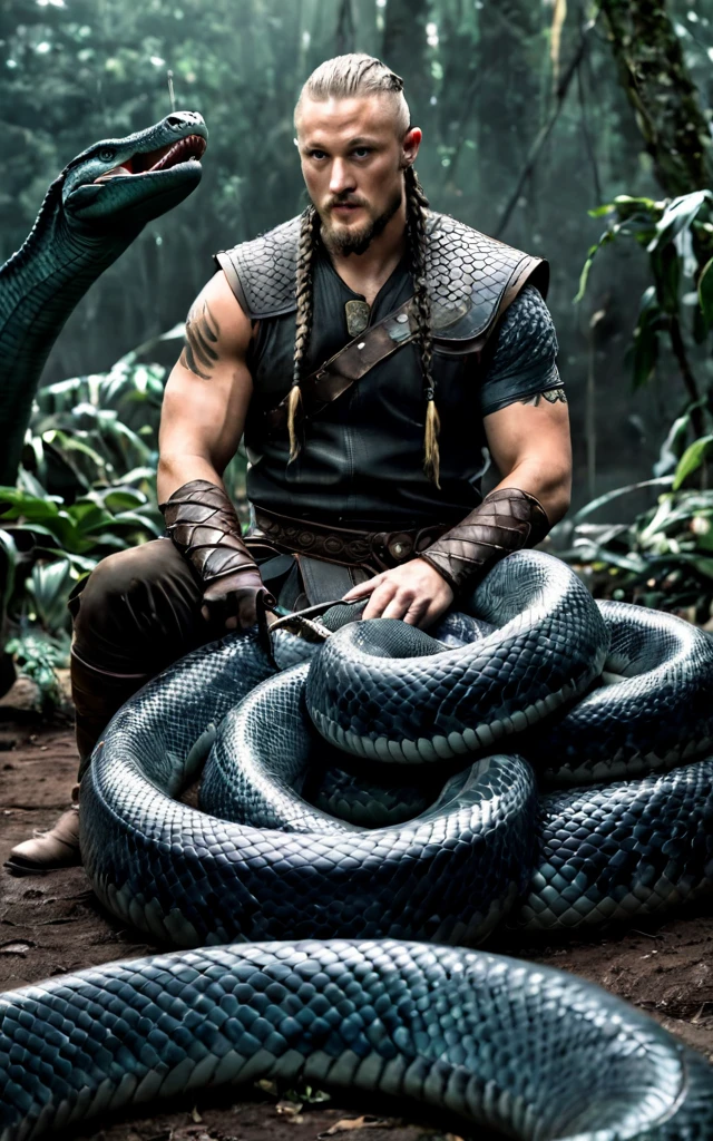 ragnar lothbrok ,viking,cercado por cobras, snake is surrounding them, homem cobra, Jormungandr, muitas cobras, filme ainda de god of war, jormungandr, eugene gottsnake, VIQUINGUES, serpente, Tuomas Korpi e Wlop, anaconda, ainda de um filme de fantasia, Chris Escaldo,