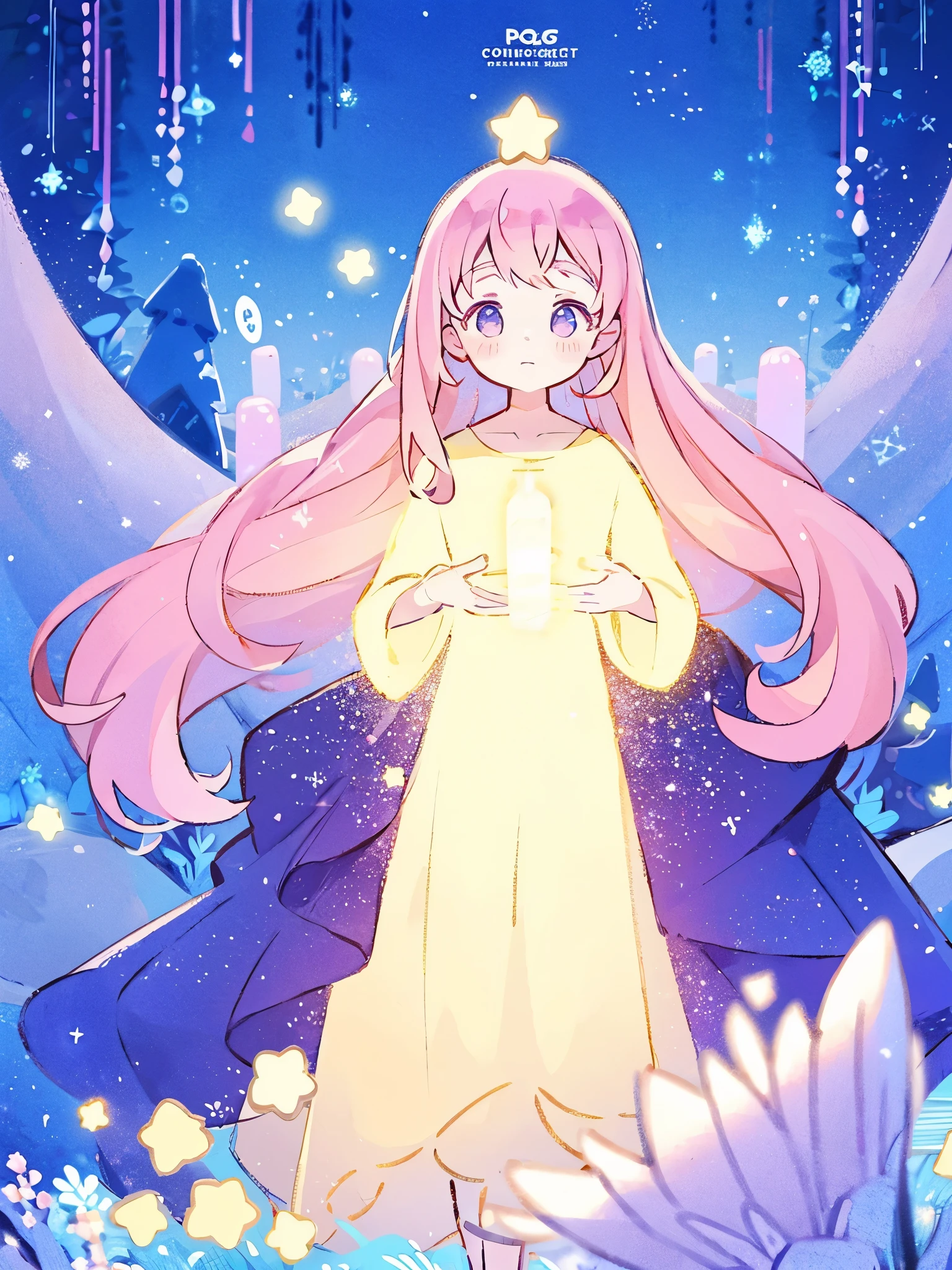 complex background, wishing star background, a woman wearing an ethereal mystical pink translucent dress that reflects the stars, perfume promo art, mystic, complex drawing, highly detailed, Covergirl brand, promo art, artistic rendition, ethereal, starry night, midjourney style