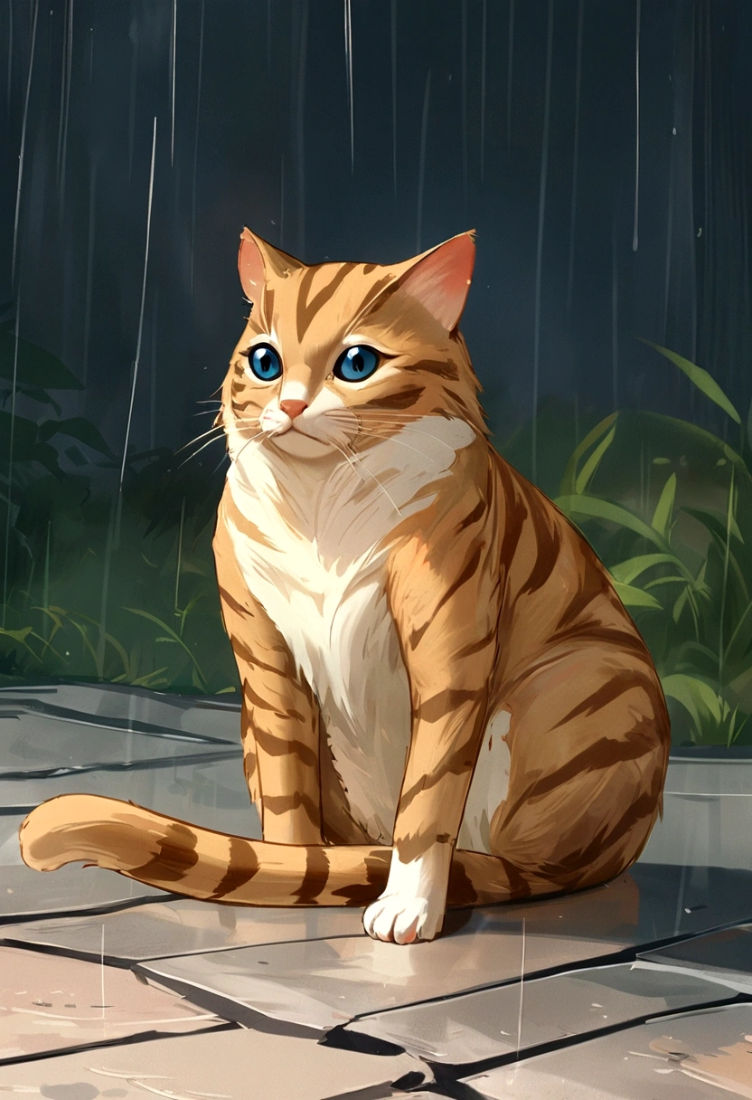 arafed cat sitting on the ground in the rain, cat. digital painting, by Ni Duan, by Yang J, beautiful illustration, by Relja Penezic, by Carlos Berlanga, by Max Buri, by Zou Zhe, by Muggur, by Kun Can, by Felix Arauz, warrior cats fan art