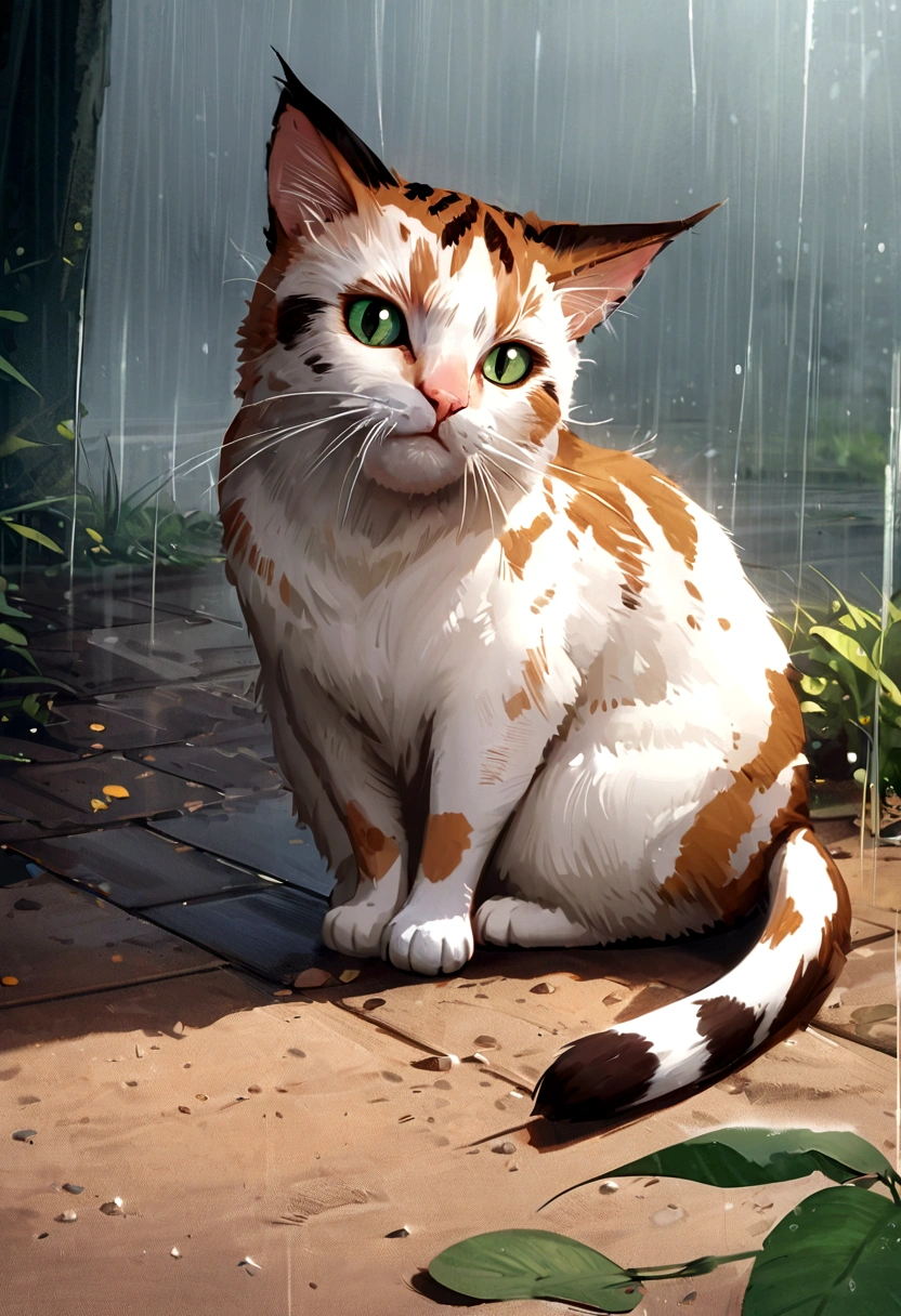 arafed cat sitting on the ground in the rain, cat. digital painting, by Ni Duan, by Yang J, beautiful illustration, by Relja Penezic, by Carlos Berlanga, by Max Buri, by Zou Zhe, by Muggur, by Kun Can, by Felix Arauz, warrior cats fan art