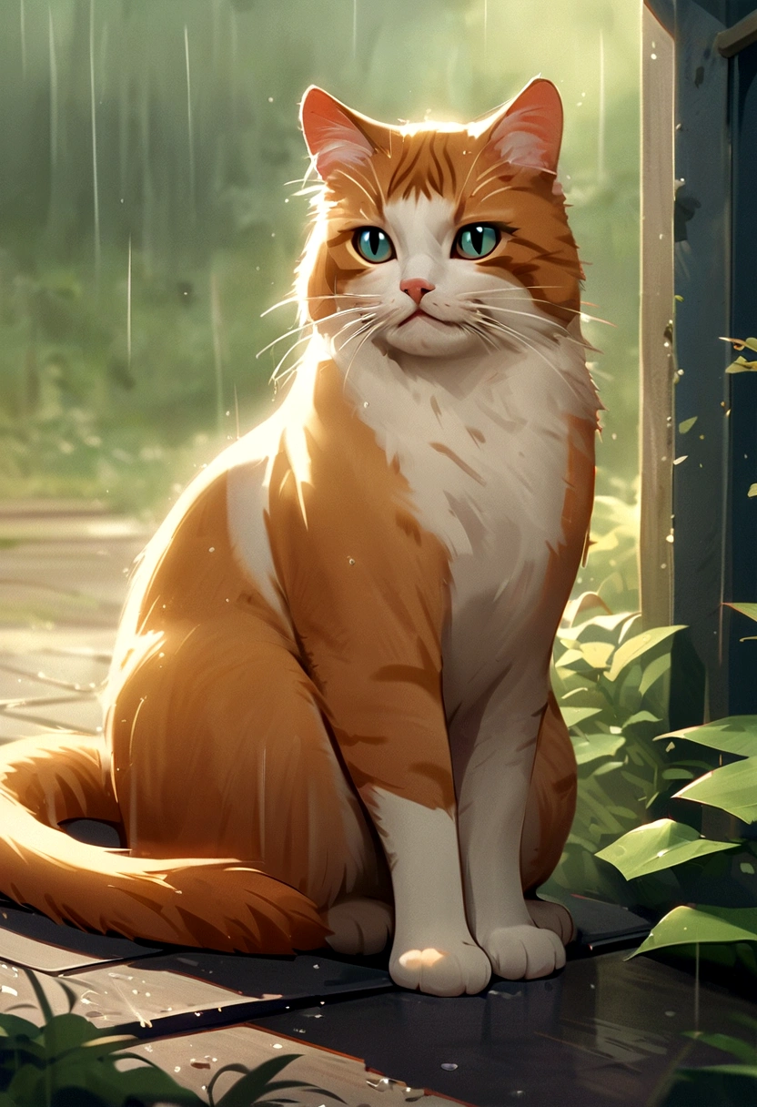 arafed cat sitting on the ground in the rain, cat. digital painting, by Ni Duan, by Yang J, beautiful illustration, by Relja Penezic, by Carlos Berlanga, by Max Buri, by Zou Zhe, by Muggur, by Kun Can, by Felix Arauz, warrior cats fan art