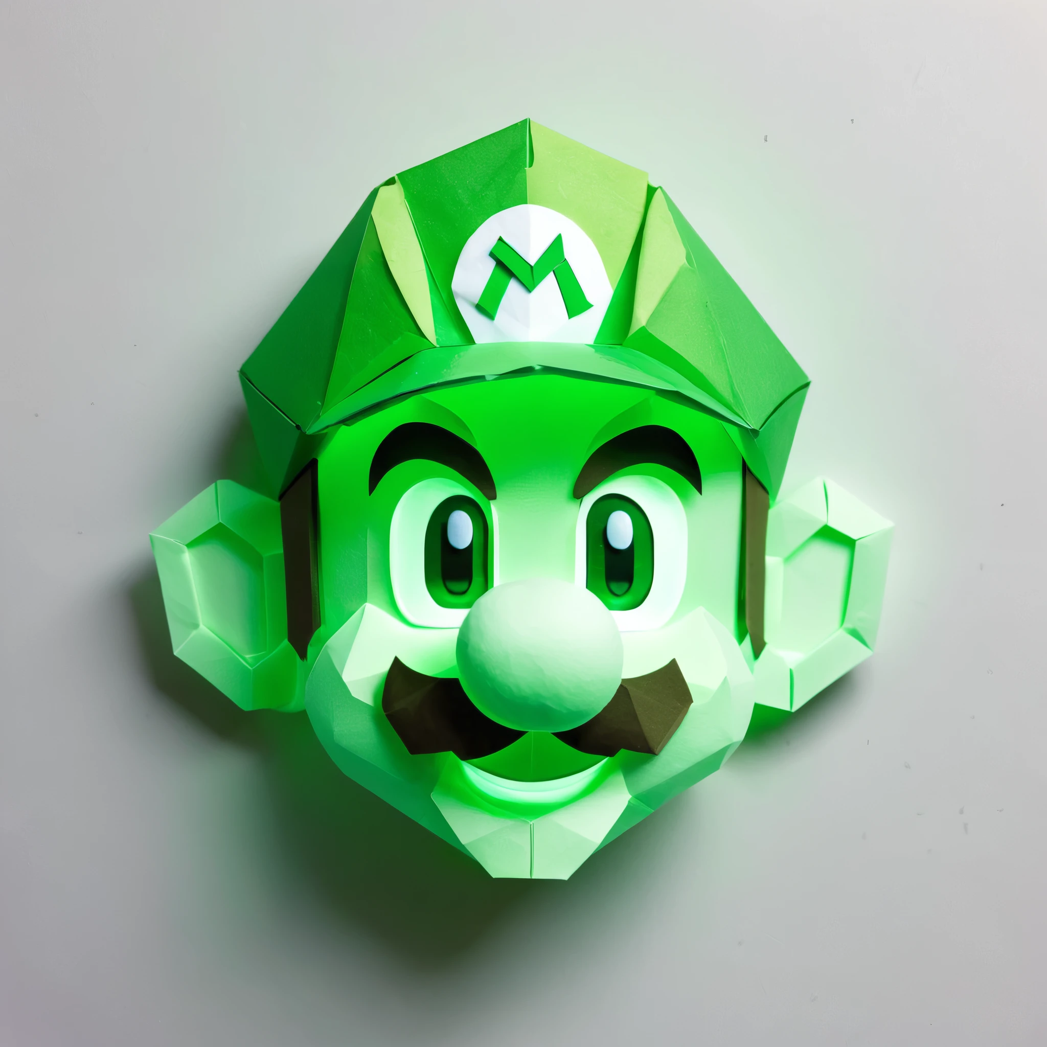 Create an amazing image of Luigi from Super Mario using the Glowing Origami art style