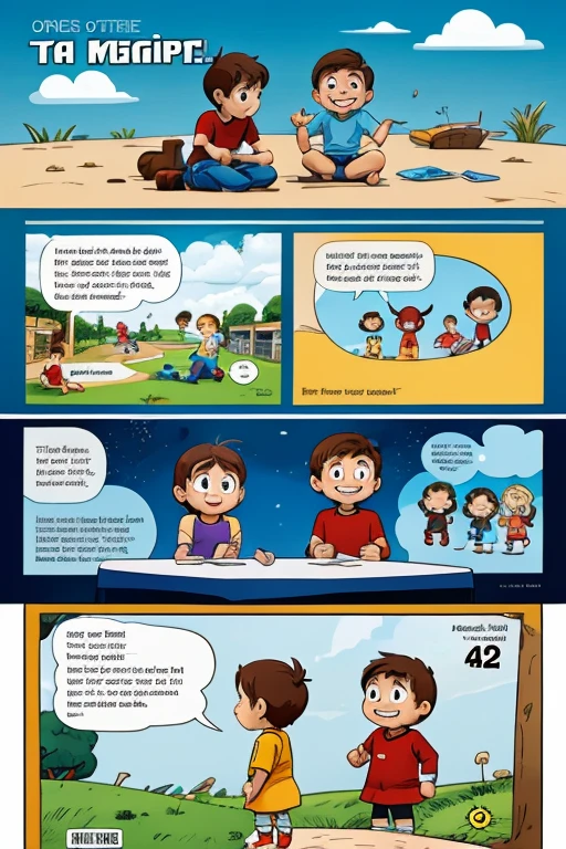 Comic of 12 paragraphs of an animated story for children