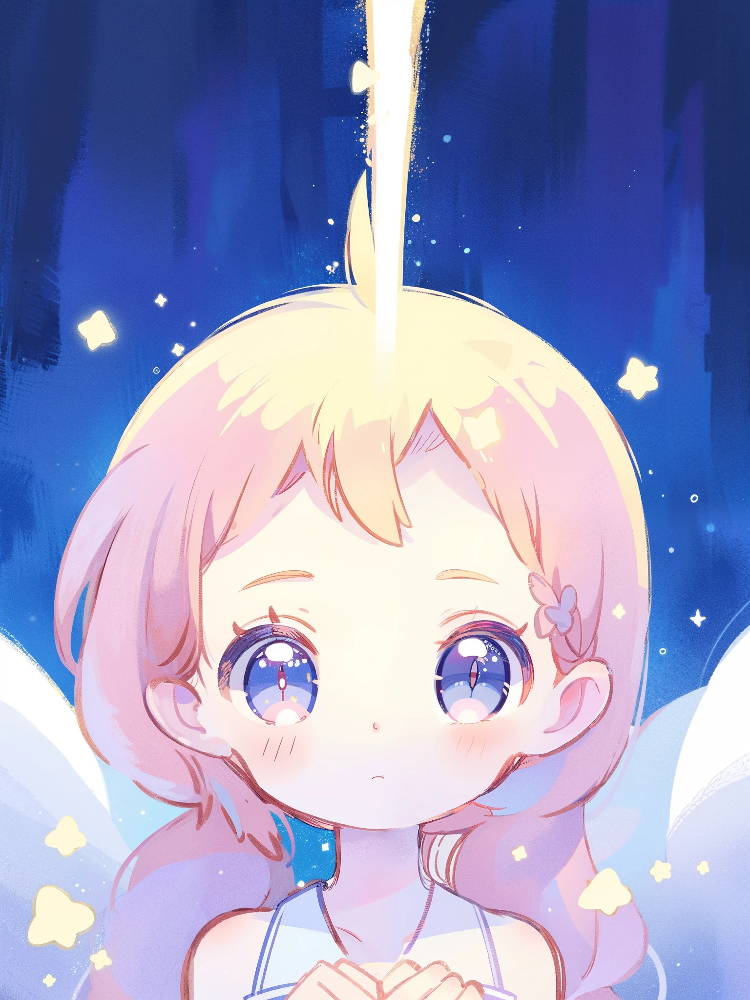 complex background, wishing star background, magical girl wearing an ethereal mystical pink translucent dress that reflects the stars, close up, sparkling detailed eyes, golden ratio face, perfect composition, perfume promo art, mystic, complex drawing, highly detailed, Covergirl brand, promo art, artistic rendition, ethereal, starry night, midjourney style