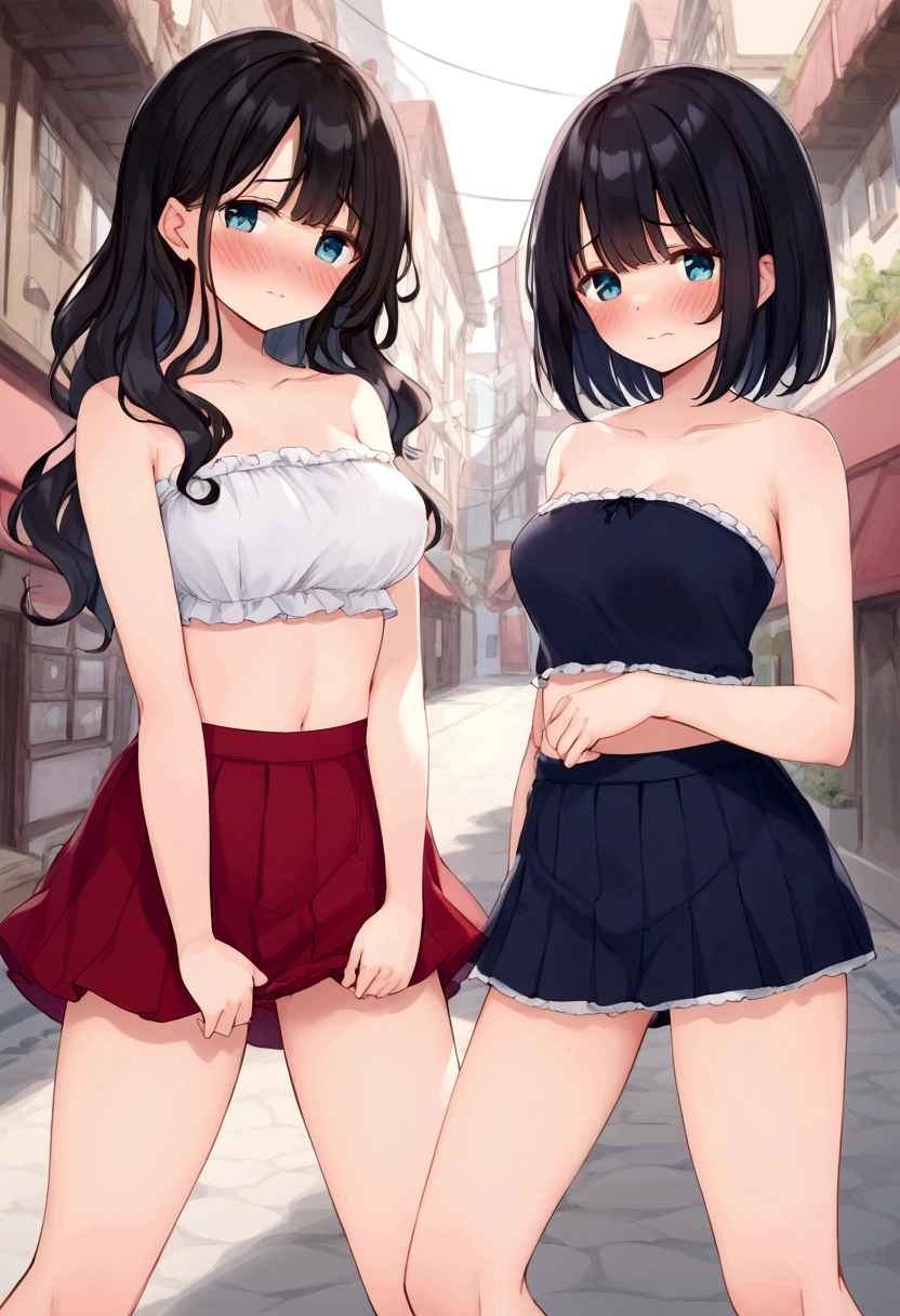 Very detailed, Highest quality, High resolution, Moe Anime, ((Three  girls in underwear hugging each other:1.3)), (Black Hair:1.4), (Baby Found face:1.4)), Cute eyes, Detailed eye depiction, Eyes sparkling, Dark eye color, View your audience, Pale skin, (Big eyes:1.4, Droopy eyes:1.4, Torogao:1.4), Focus on the face, In the park with cherry blossoms falling, ((The lower half is naked)), ((See-through lace bra)), Bright Eyes, ((Nipples are visible through the fabric)), ((Petite)), ((Young)), ((nsfw:1.2)), (Flat Chest:1.4), ((Different hairstyles:1.4)), (A big smile:1.4), (Slightly below:1.4), ((Different bangs:1.2))