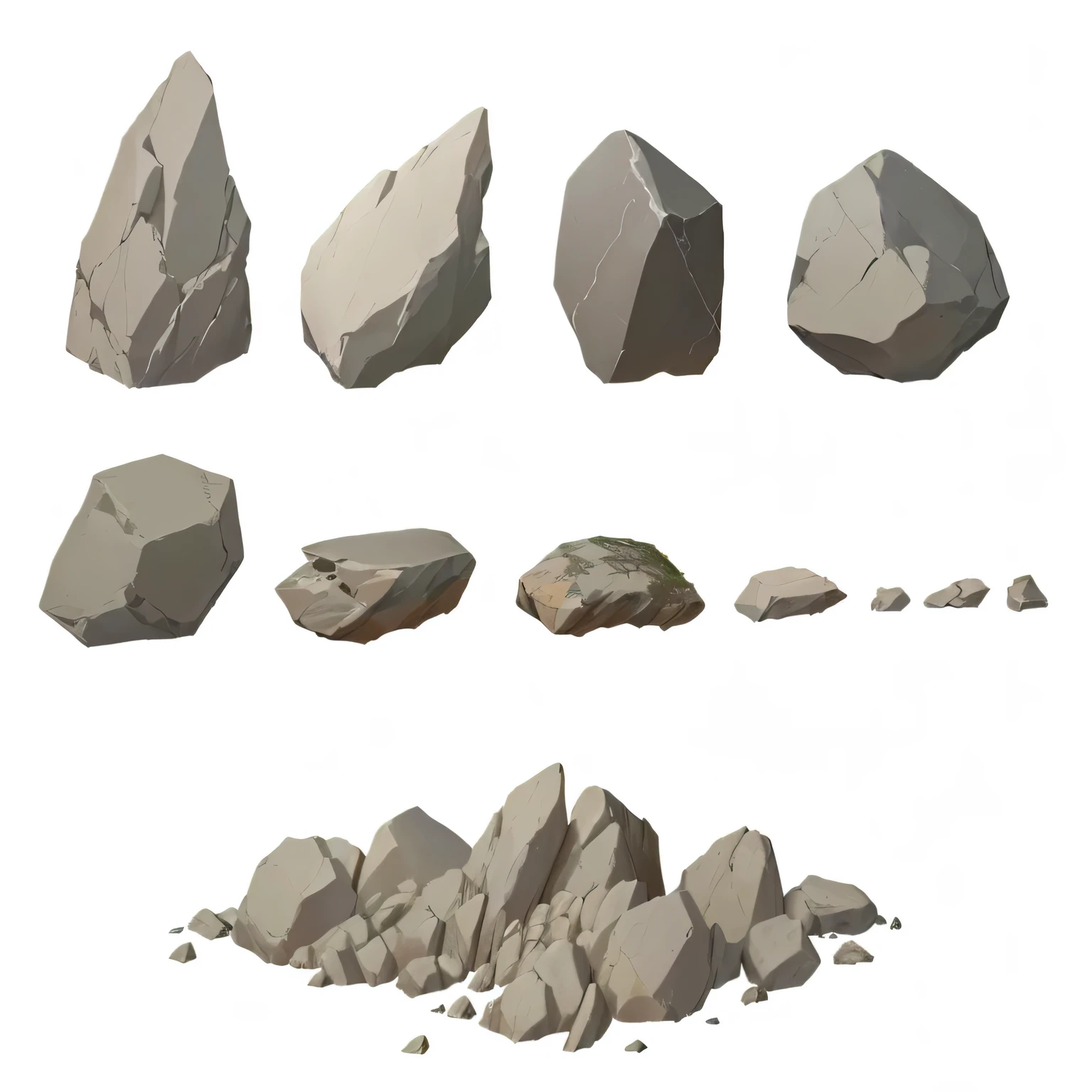 a set of rocks on a white background, rocks, 2d, flat