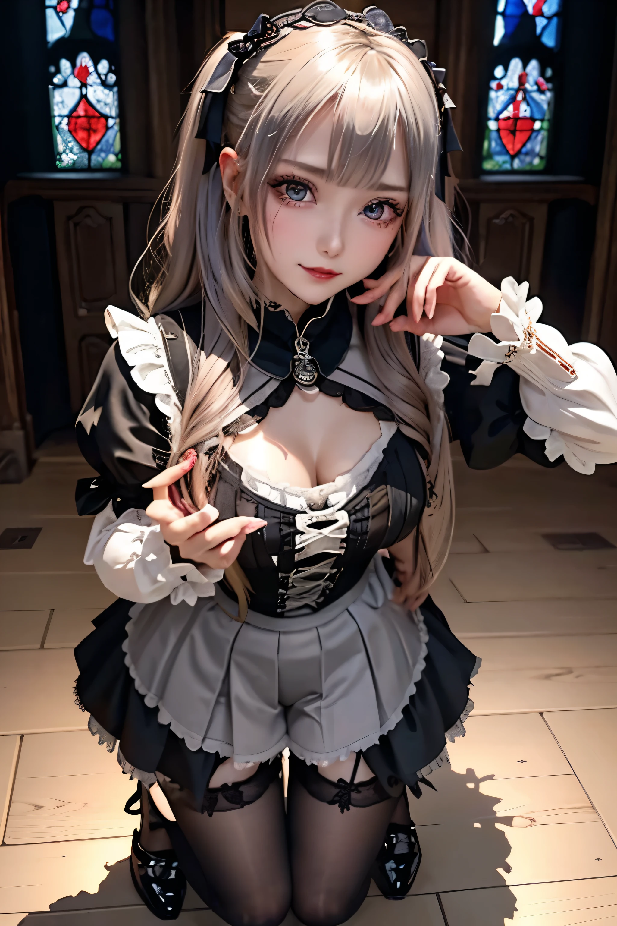 Hard Dark Gothic Makeup、Black dark eyeshadow、sad、Good skin radiance、Dark Gothicメイク、Dark smile、palace、The beauty of fragrance、24-years-old、Expression of intense sexual pleasure、Embarrassed look、Dark Gothic、highest quality、Expression of sexual pleasure amid suffering、Drunk face、紫のMaid clothes、Mysterious、Noble、The face of someone holding it in the toilet、sexy、Loving smile、Twin tail hair、Right blue eye, Left eye is red、Super tempting pose、Platform Heel Shoes、Heavy makeup、Gothic ta clothes、Silver Hair、Long Hair Straight Hair、Cute Gothic Loliress、Beautiful Face、elegant features、Attractive face、Stained glass is the background、Chest glistening with sweat、The room is dark、goth long dress、Bell Sleeves、Wizard Sleeve、Decadent look、Sexually excited expression、Glossy thighs wet with water、Thighs that are wet and shiny with oil、Background of a room full of roses、sad expression、Rose Maiden、The embroidery is pink、The dress has pink embroidery.、Thigh-high socks、Knee-high socks、Gentle expression、Dark black eyeshadow、Stained glass and rose background、thighs are a little thin、Female Duo、Female couple、dark church background、Stained glass、Black metal world、Dark Castle、Dark Room、Slender body、gothic long dress、Victorian dress、Her thighs are shining with sweat、My body is wet and shiny、Lots of glitter on the thighs、sweating、My thighs are sticky from sweating、Sweat glistening on my thighs, The whole body is sweaty and shiny、I sweated a lot.、My thighs are sweaty、My thighs are wet、My thighs are shining with sweat、A lot of sweat glistening all over the body、Small breasts、upright、Are standing、Hold the wine in your right hand、Hold the lantern in your left hand、pantyhose、Dynamic Angle、