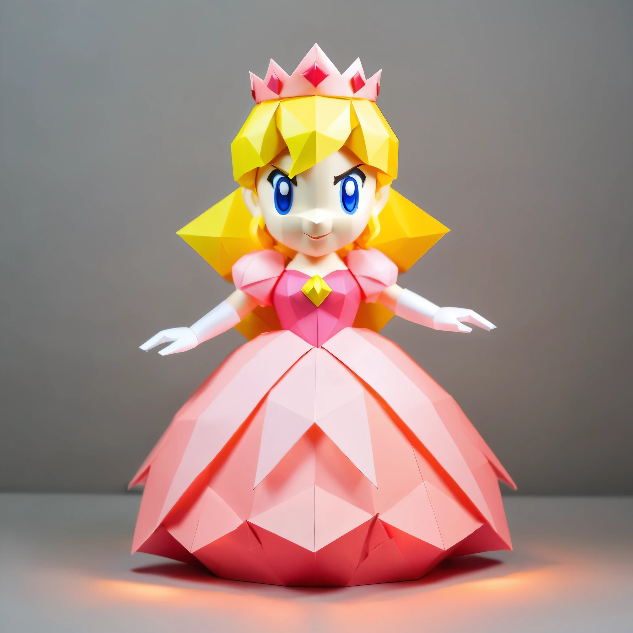 Create an amazing image of Princess Peach from Super Mario using the Glowing Origami art style