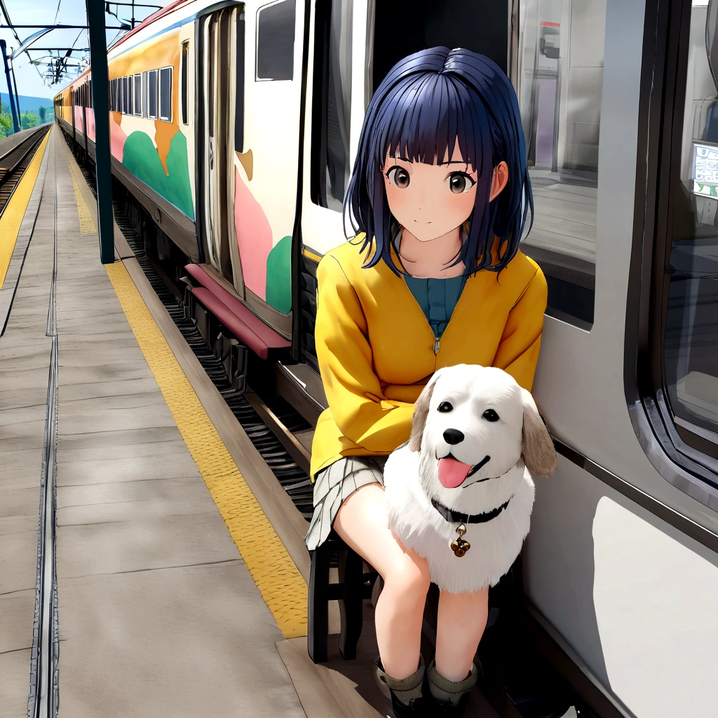 Anime girl is waiting for a passing train with her dog, Made in Anime Painter Studio, Painted in Anime Painter Studio, In Makoto Shinkai style, A work of art in the style of Guwayza, Kos Kanaoka, A girl waiting for a train, Makoto Shinkai Cyril Rolando, Realistic anime 3D style
by samdoesarts,