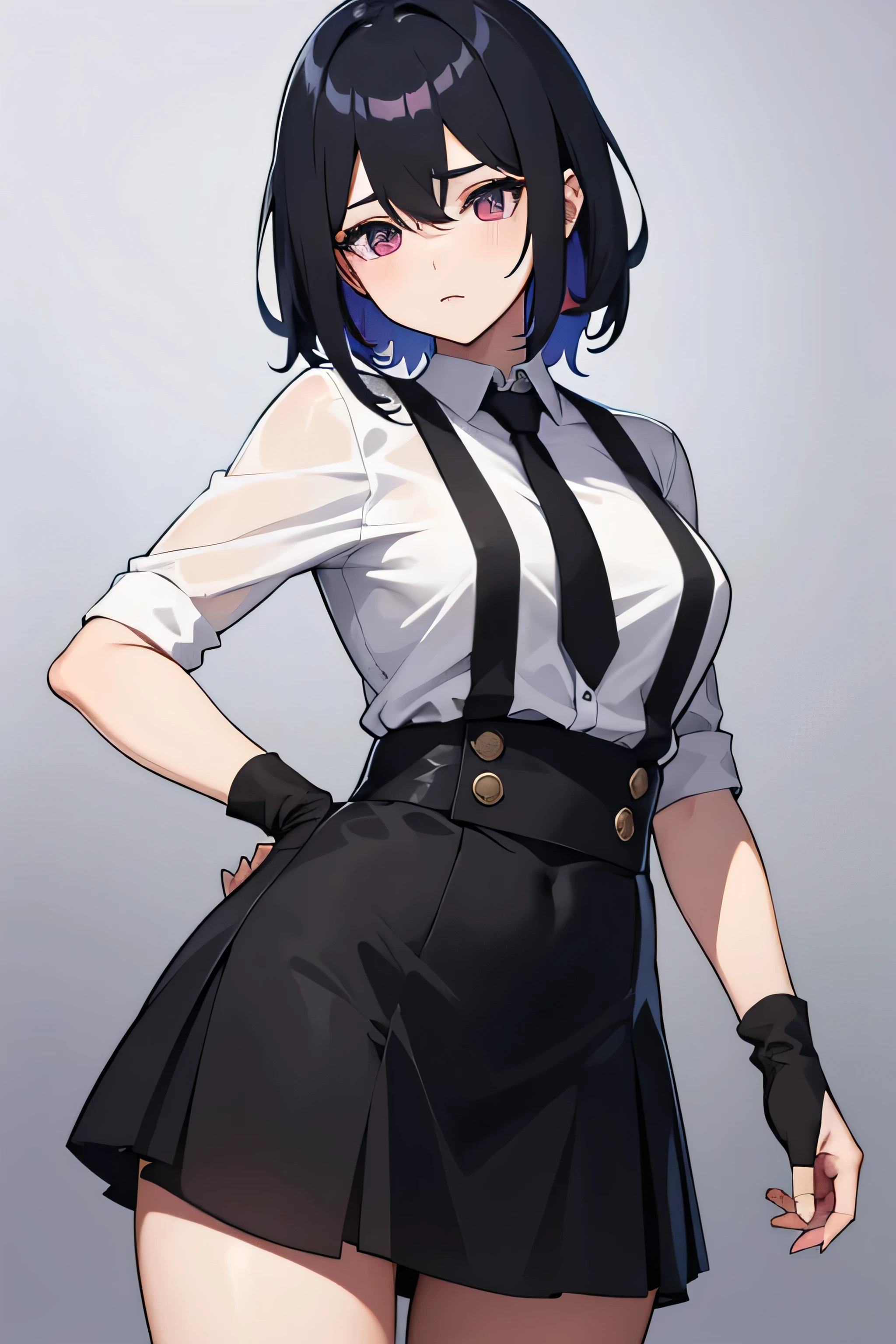 Gadis tomboy rambut pendek warna hitam berkacamata berpenampilan yandere Ultra detail