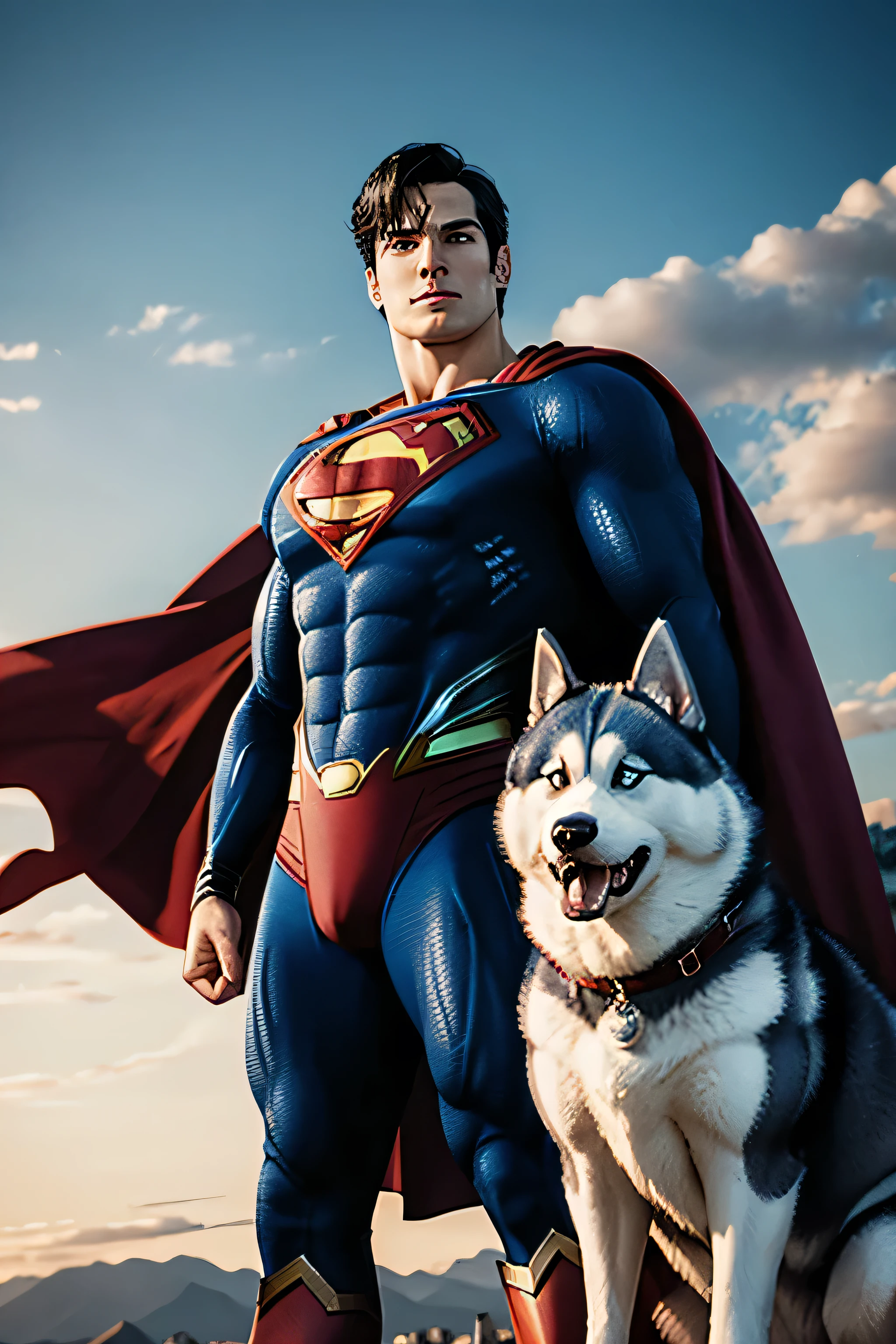 Superman and Husky monster standing together