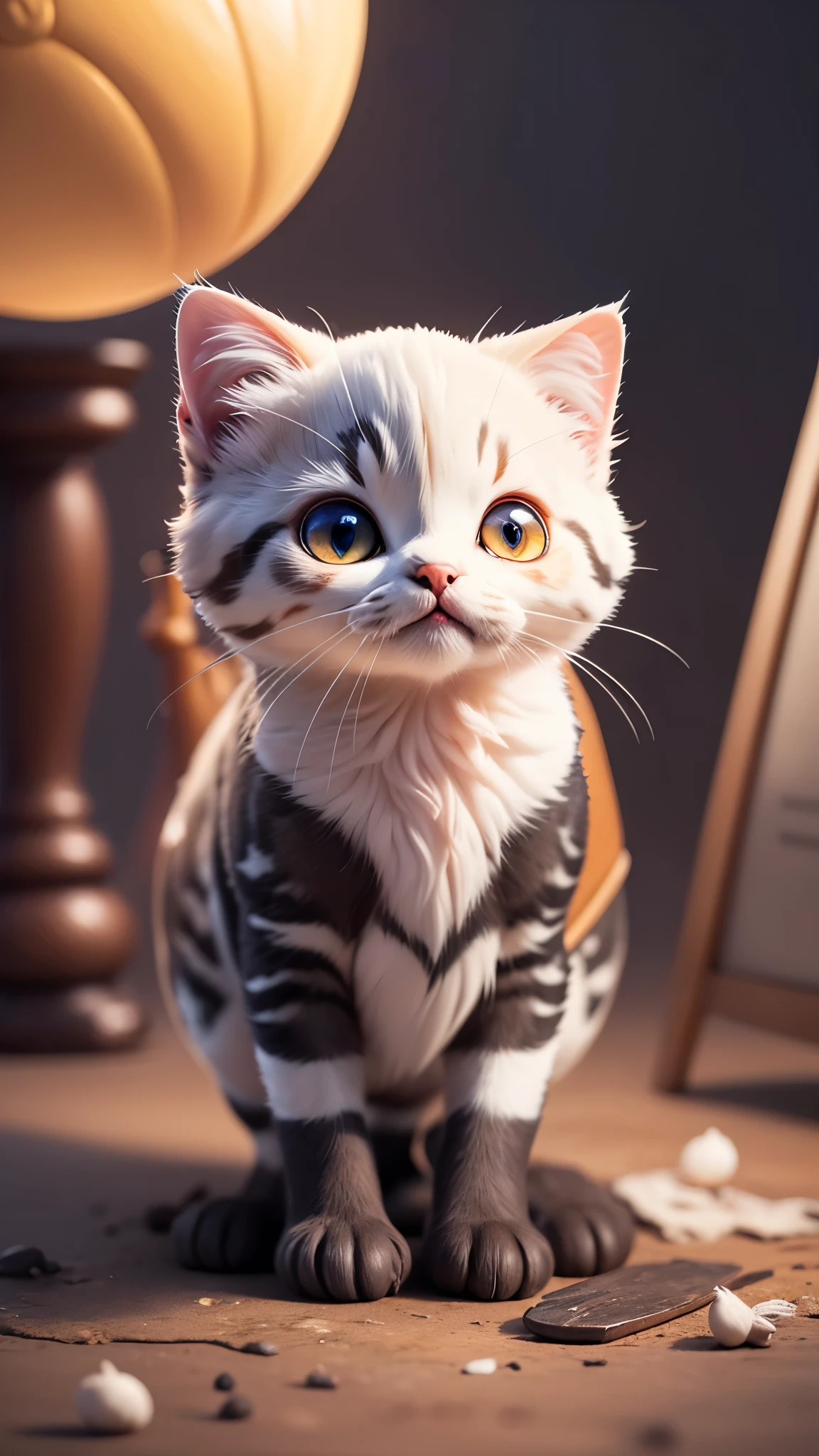 splash art, Cute kitten with liquid made of colors, Very detailed、Complex、detailed, Fantastic, Complex Details, complementary color, fantasy, concept art, In 8K resolution, moonlight