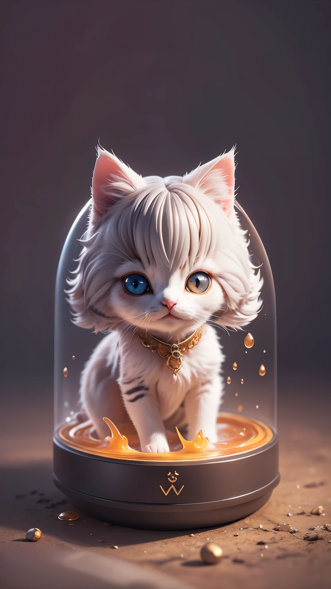 splash art, Cute kitten with liquid made of colors, Very detailed、Complex、detailed, Fantastic, Complex Details, complementary color, fantasy, concept art, In 8K resolution, moonlight