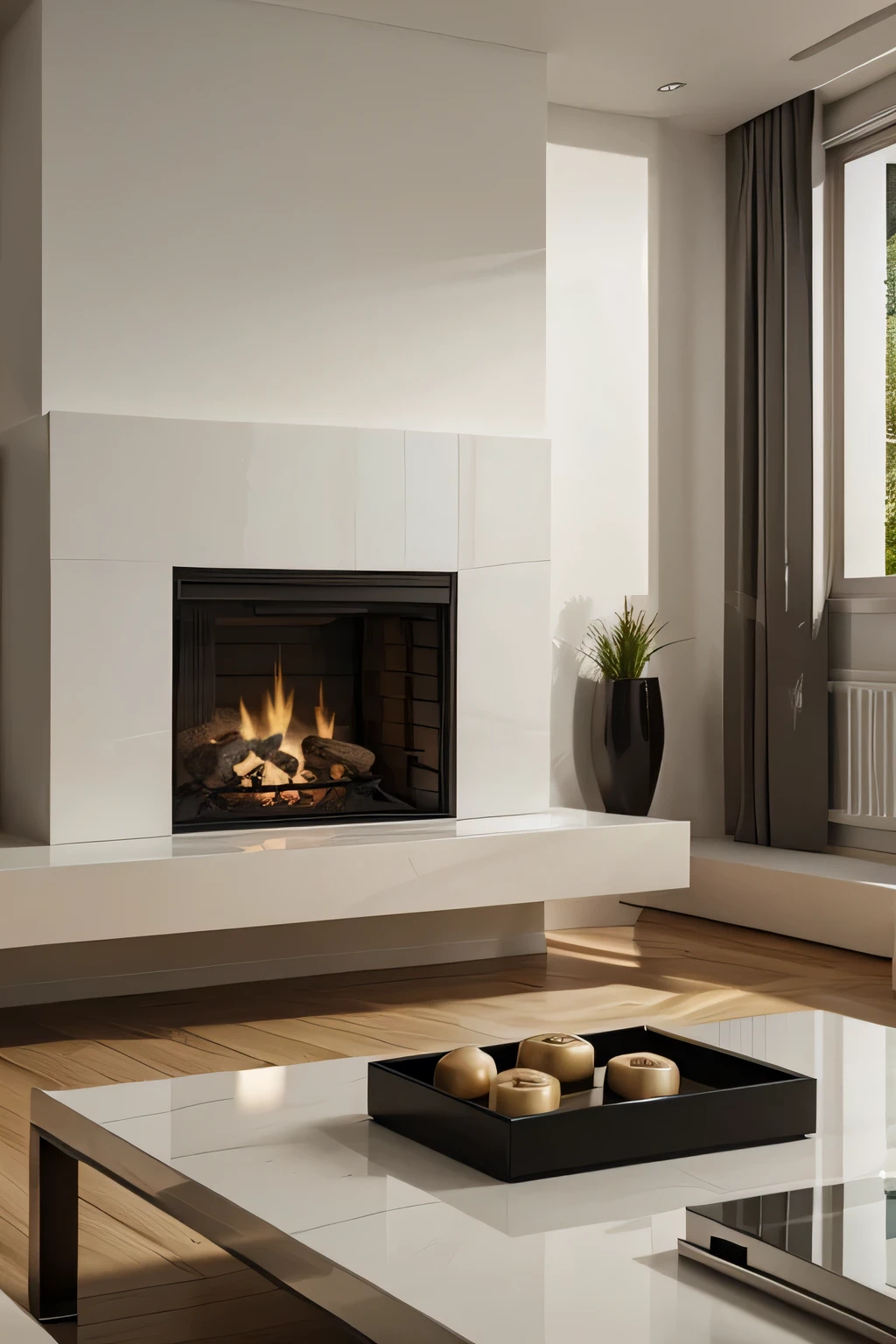 Professional 3d architecture rendering design of modern and minimal fireplace 