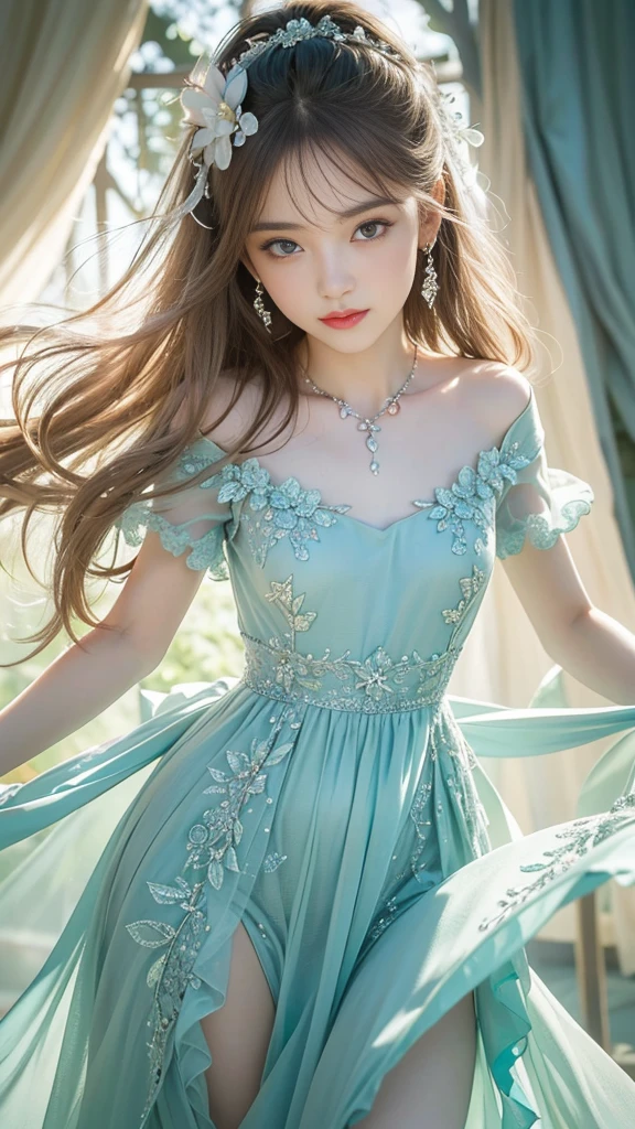 ((Very detailed, 8K, highest quality)), Naked Girls, ((Bare Chest)),floating, ((A very delicate and beautiful dreamlike scene.)), (Detailed eyes and face), Neck ribbon, (Little girl's small hand), (Skirt that flips up),((Elegant transparent blue dress)),((Transparent nipples)), sunlight, (Soft Light), (pastel colour), (Sparkling), (Beautiful nudes), (Fascinating Cleavage), (Small beautiful butt), (Transparent dress), ((Hair flying in the wind and skirts rolling up)), ((Pink Panties)),((Sexy Panty Shot)), (Photorealistic), (Professional Lighting), Digital SLR, (Accurate Shadows), (View the viewer), Floral Background,masterpiece,highest quality,Ultra-high resolution,View Viewer,Garden on all fours,Dream Flowers