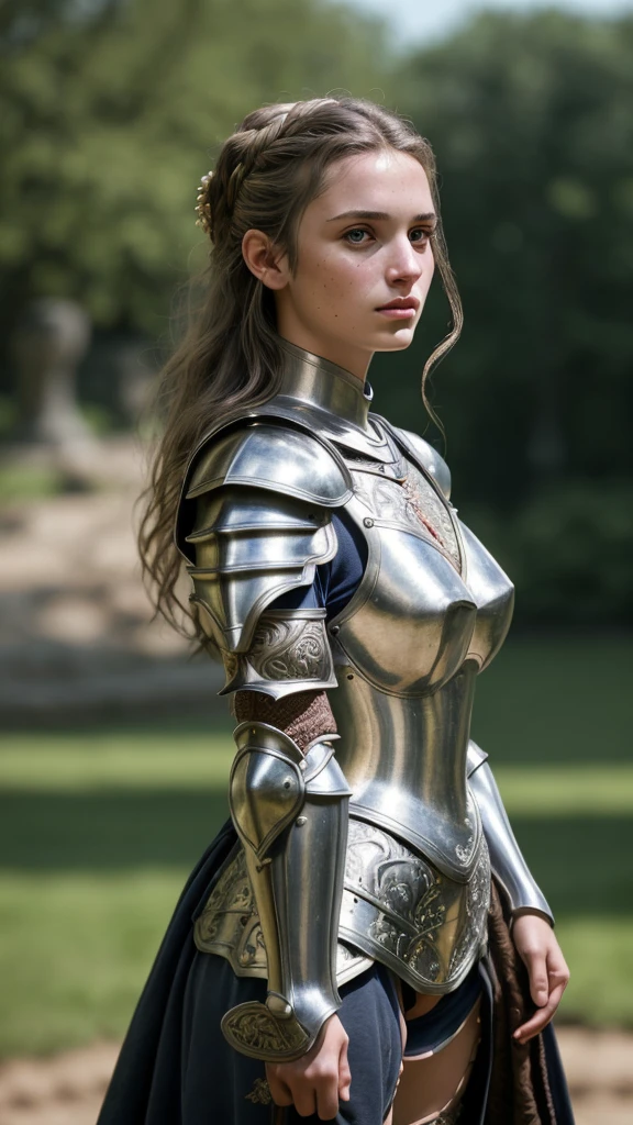 (masterpiece), (extremely intricate:1.3),, (realistic), portrait of a girl, the most beautiful in the world, (medieval armor), metal reflections, upper body, outdoors, intense sunlight, far away castle, professional photograph of a stunning woman detailed, sharp focus, dramatic, award winning, cinematic lighting, octane render, unreal engine, volumetrics dtx, (film grain, bokeh, blurry foreground, blurry background), crest on chest