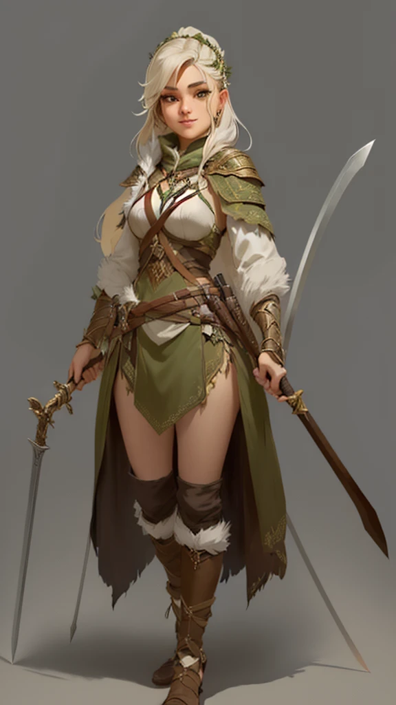A man in costume、Close-up of woman holding sword, role playing game (RPG) concept art character, Created by senior character artists, forest hunter lady, Beautiful full body concept art, kushatkrentz women in critical art, Character Design Art, Fantasy character design, role playing game角色艺术, Fantasy Character Art, female forest archer, Detailed full body concept art, Detailed character art